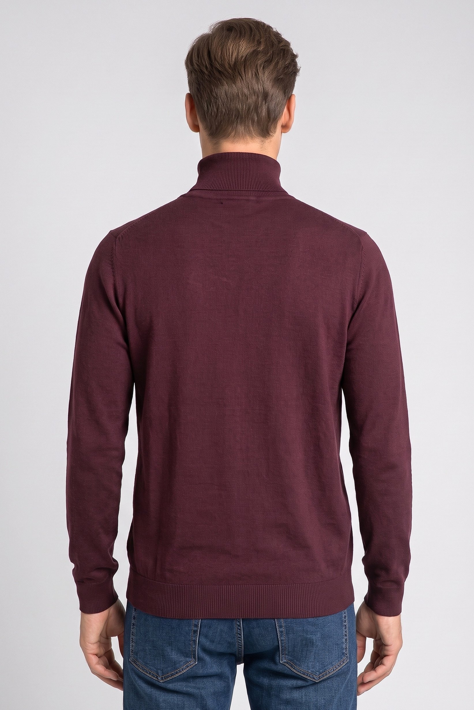 Men Turtle Neck Textured Sweater, Burgundy