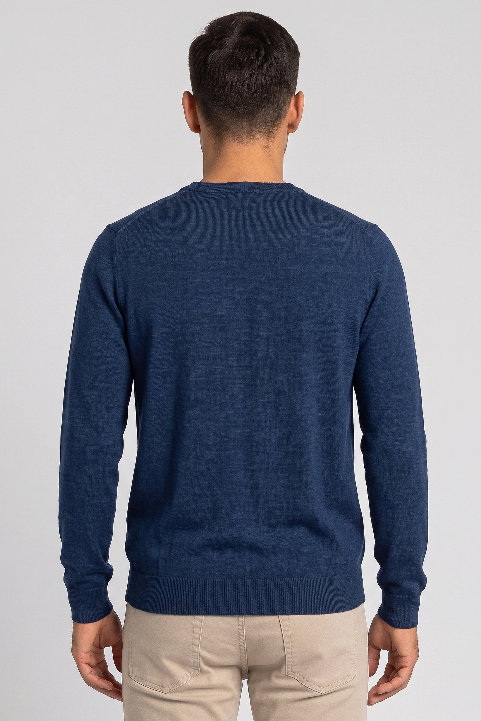 Men Crew Neck Long Sleeve Textured Sweater, Navy