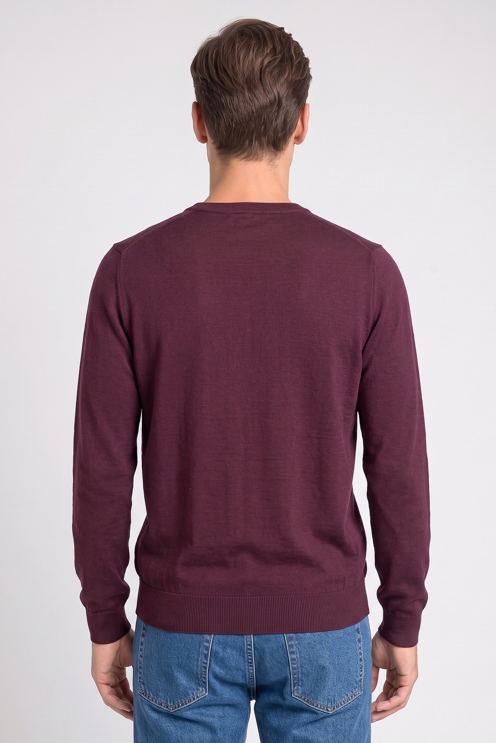 Men Crew Neck Long Sleeve Knitted Sweater, Burgundy