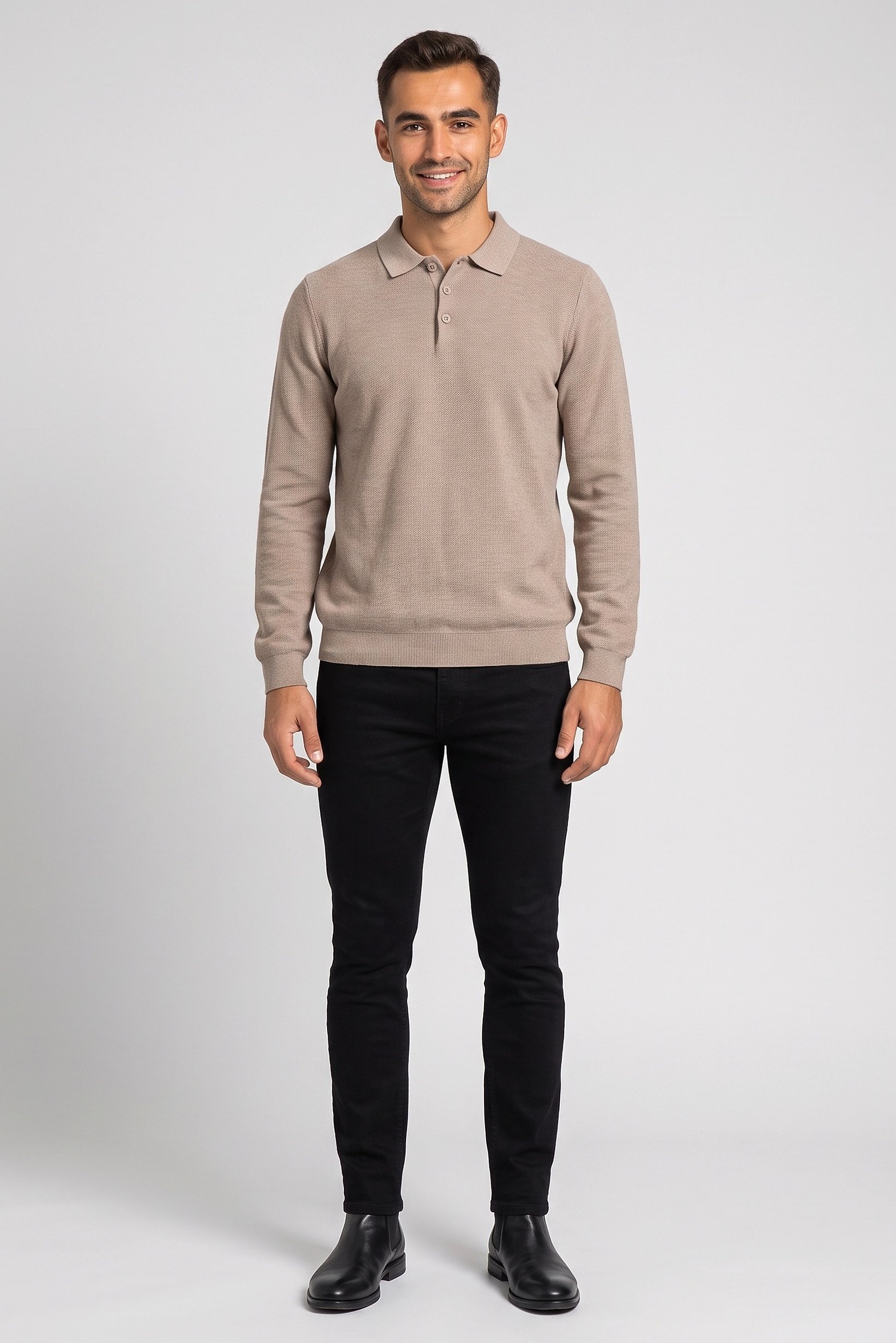 Men Spread Collar Knitted Sweater, Beige