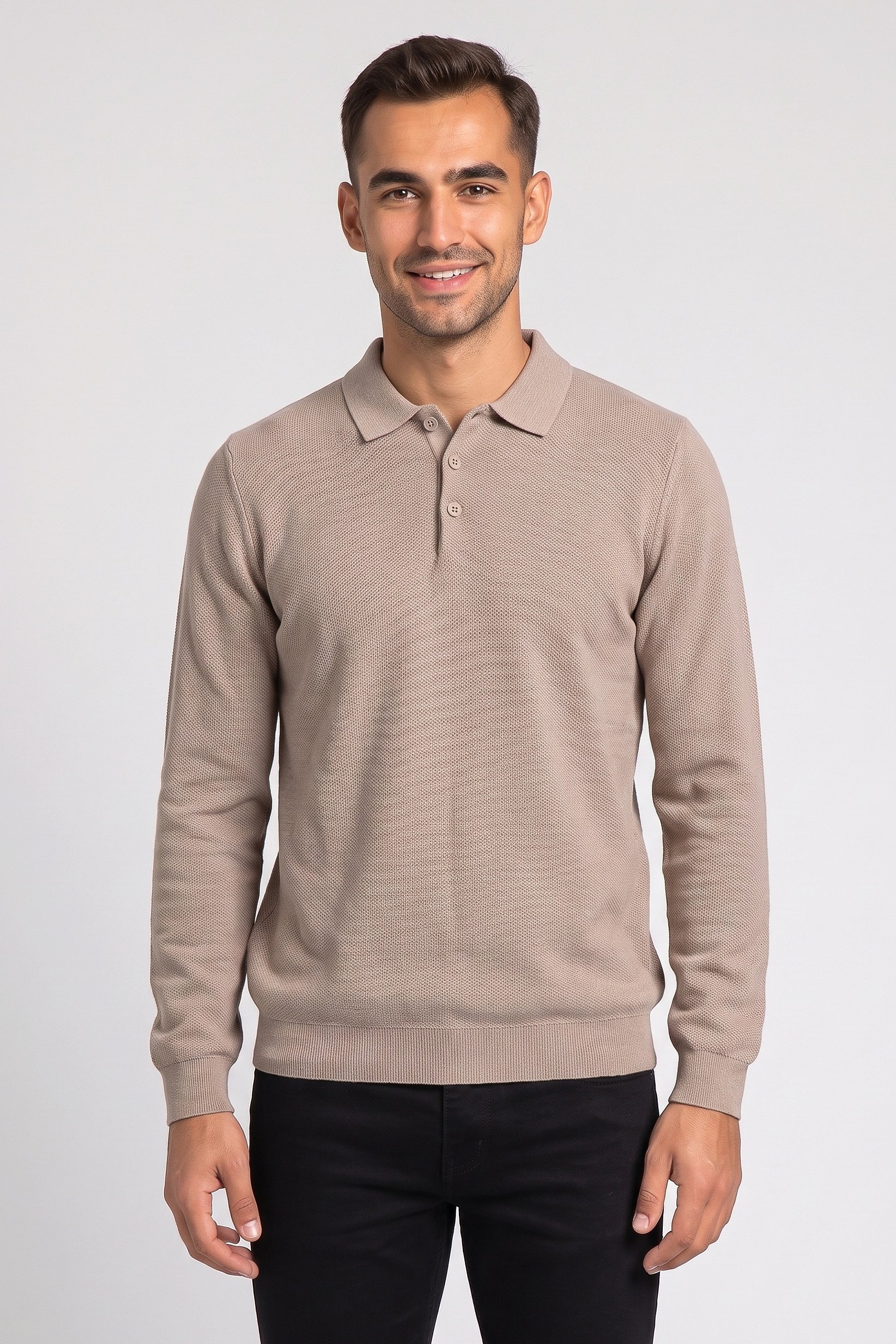 Men Spread Collar Knitted Sweater, Beige