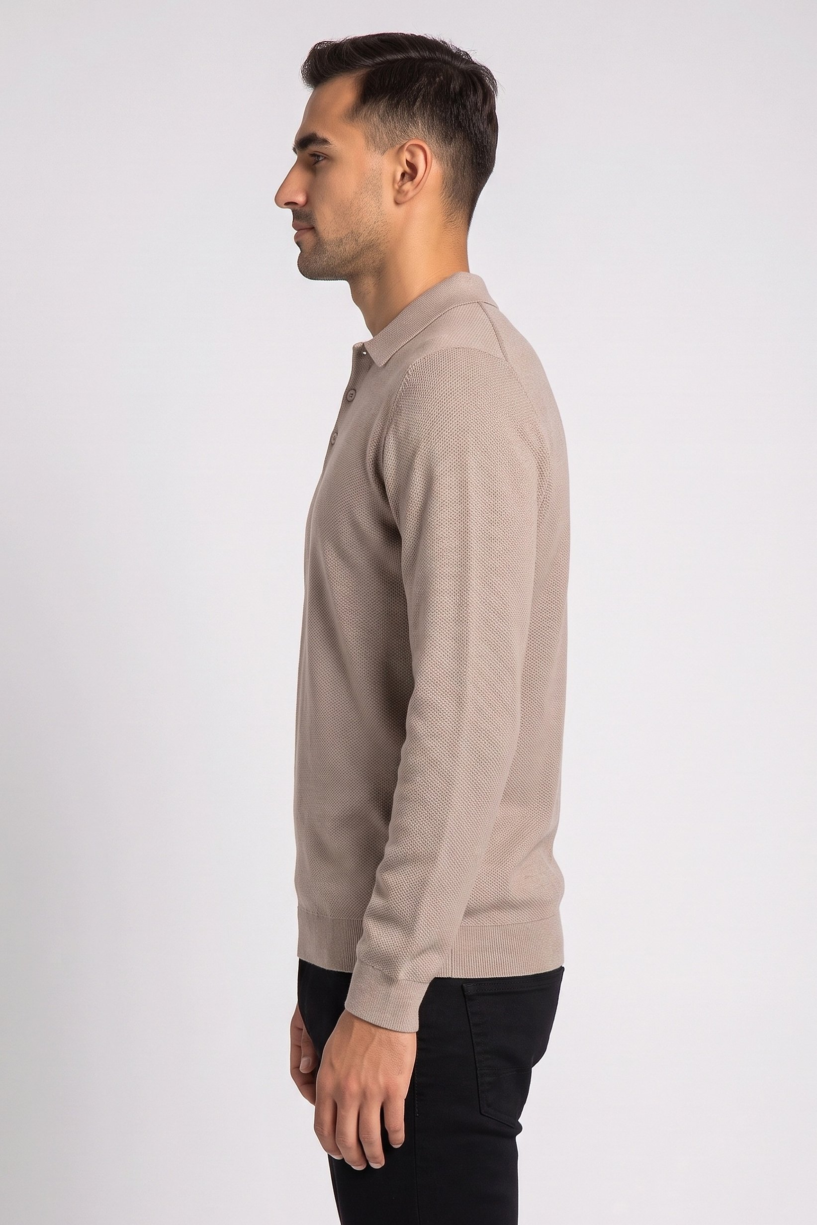 Men Spread Collar Knitted Sweater, Beige