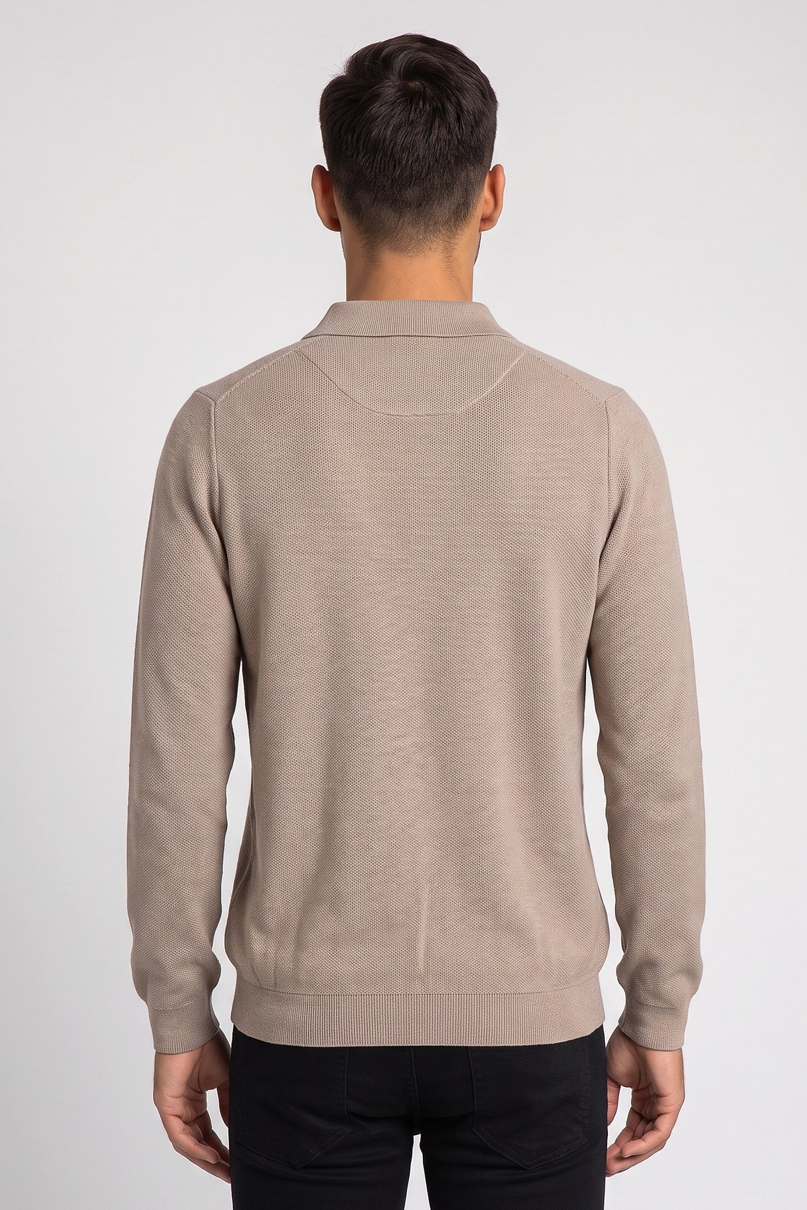 Men Spread Collar Knitted Sweater, Beige