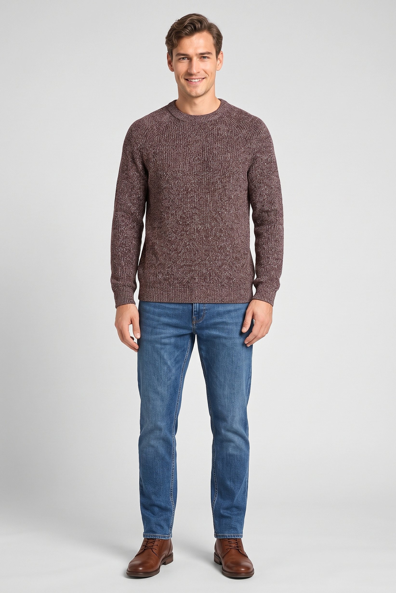 Men Crew Neck Rib Knit Sweater, Multicolor