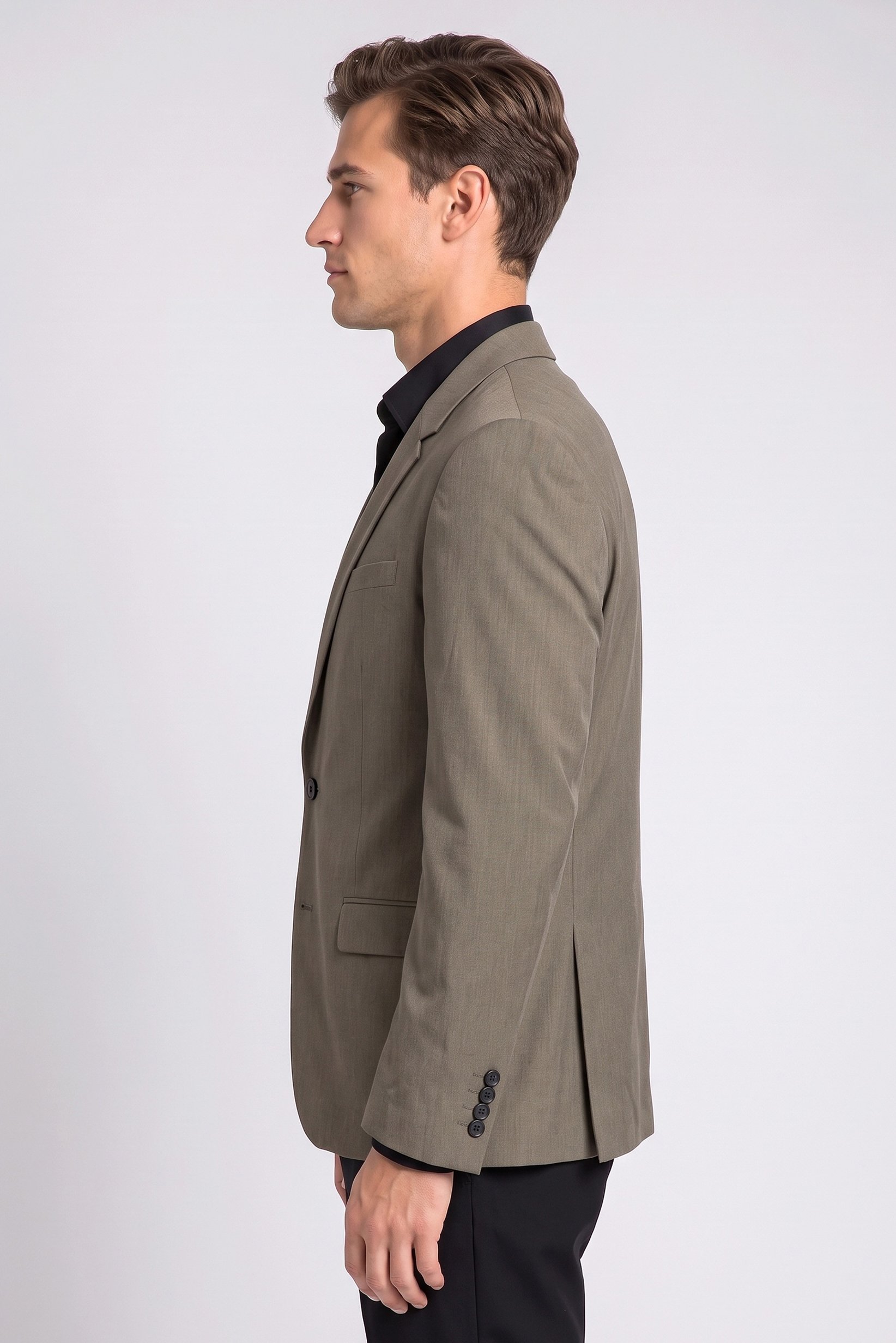Men Slim Fit Plain Formal Blazer, Light Brown