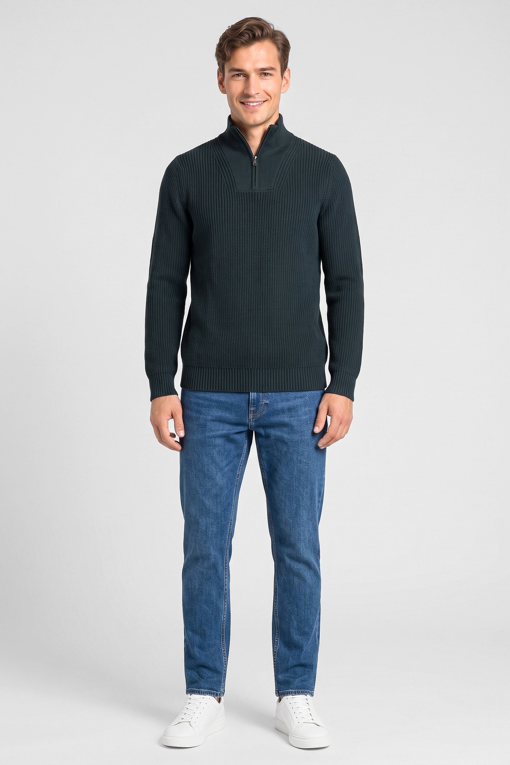 Men Turtle Neck Knitted Long Sleeve Sweater, Dark Green