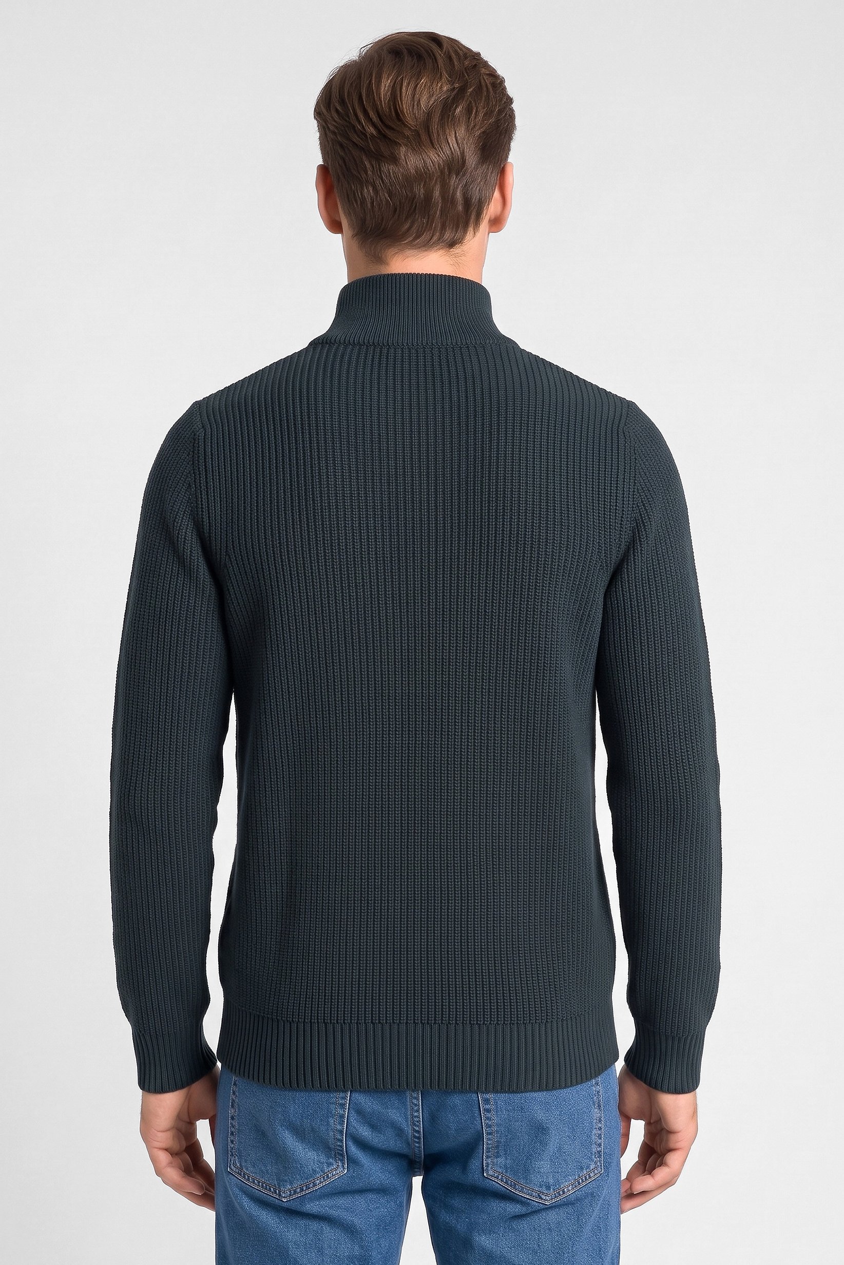 Men Turtle Neck Knitted Long Sleeve Sweater, Dark Green