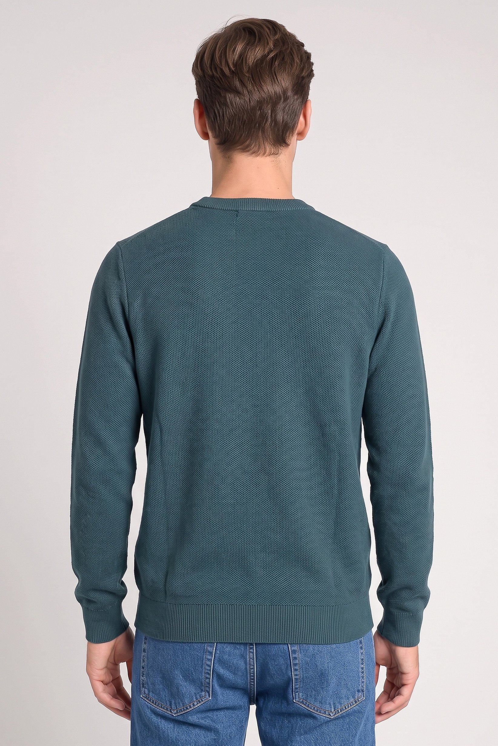 Men Round Neck Textured Sweater, Green