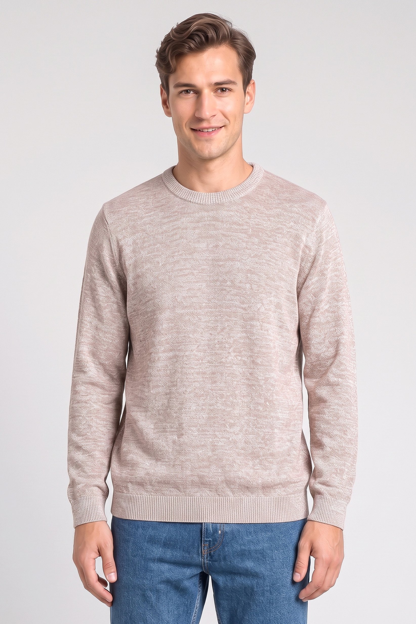 Men Crew Neck Long Sleeve Textured Sweater, Multicolor