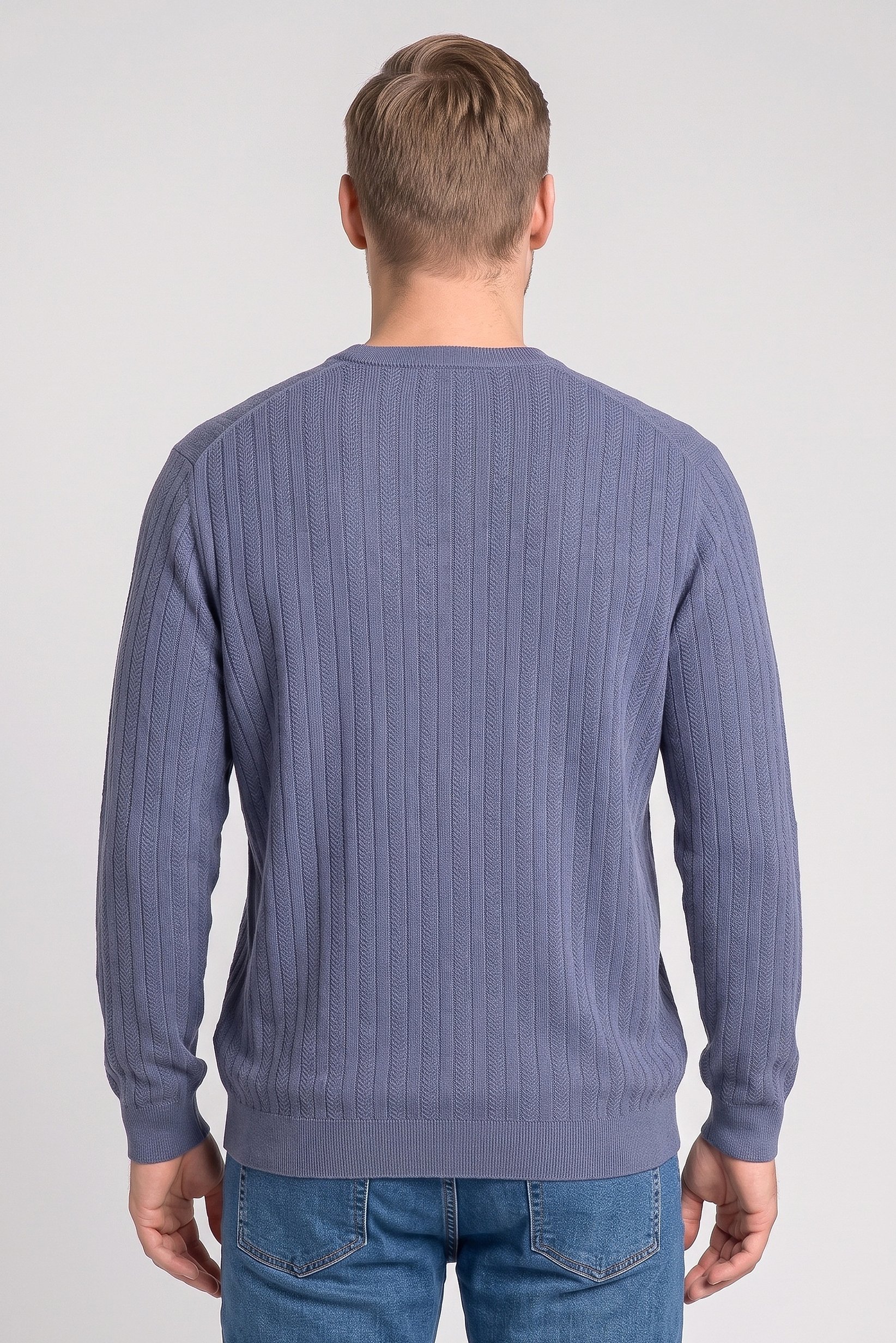 Men Crew Neck Textured Long Sleeve Sweater, Dusty Blue