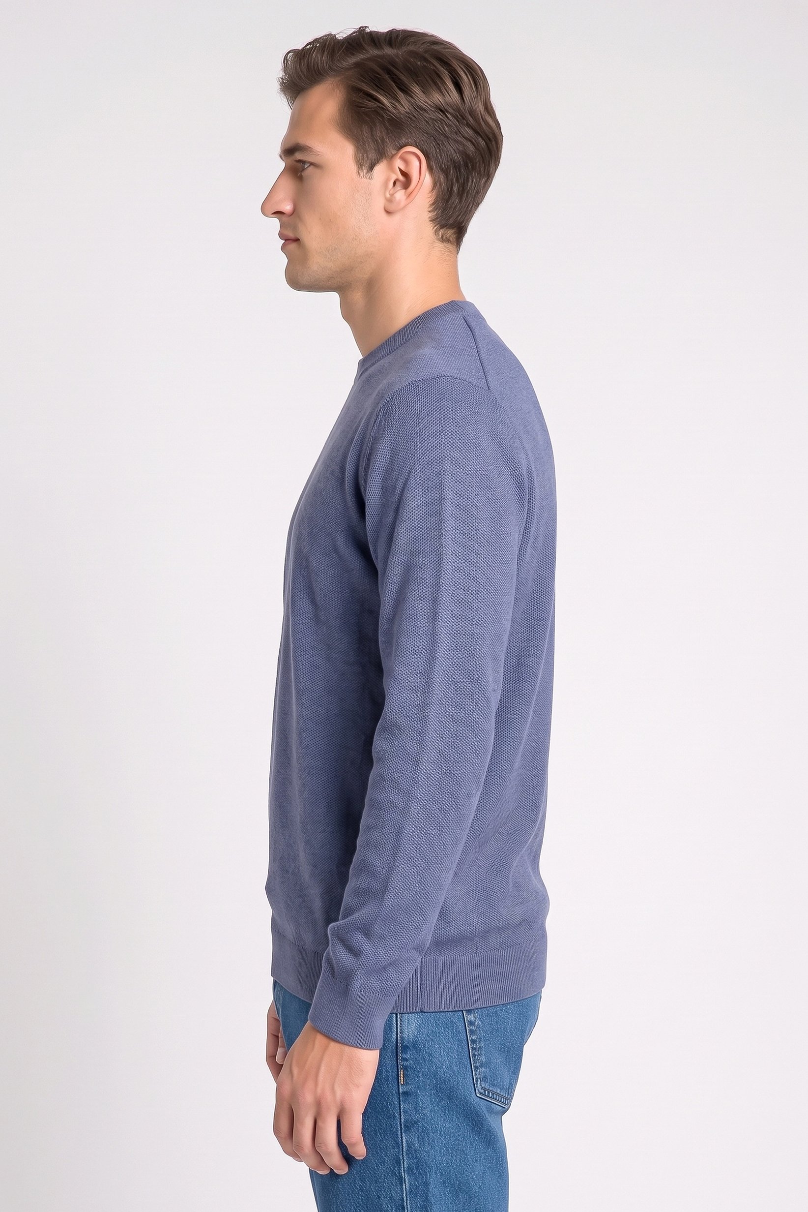 Men Crew Neck Knitted Long Sleeves Sweater, Slate Blue