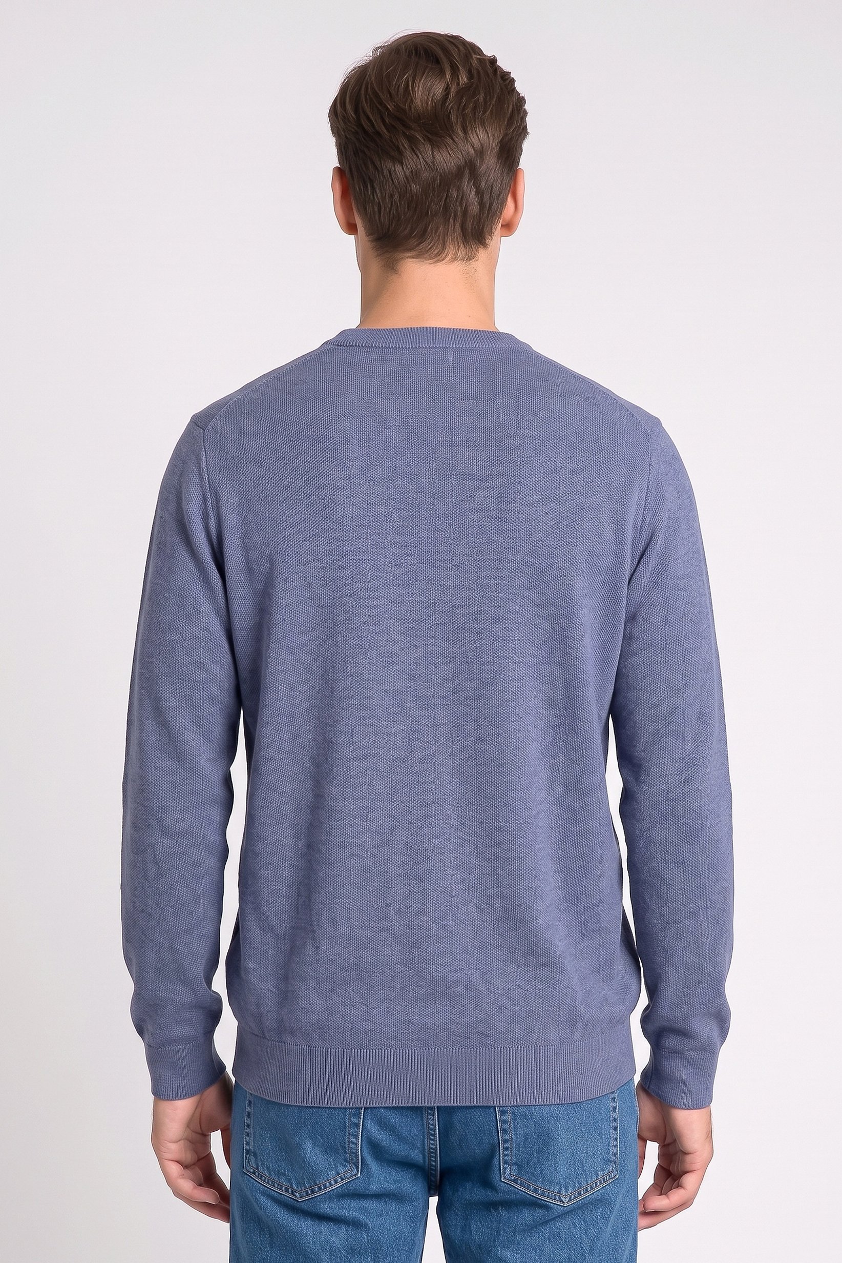 Men Crew Neck Knitted Long Sleeves Sweater, Slate Blue