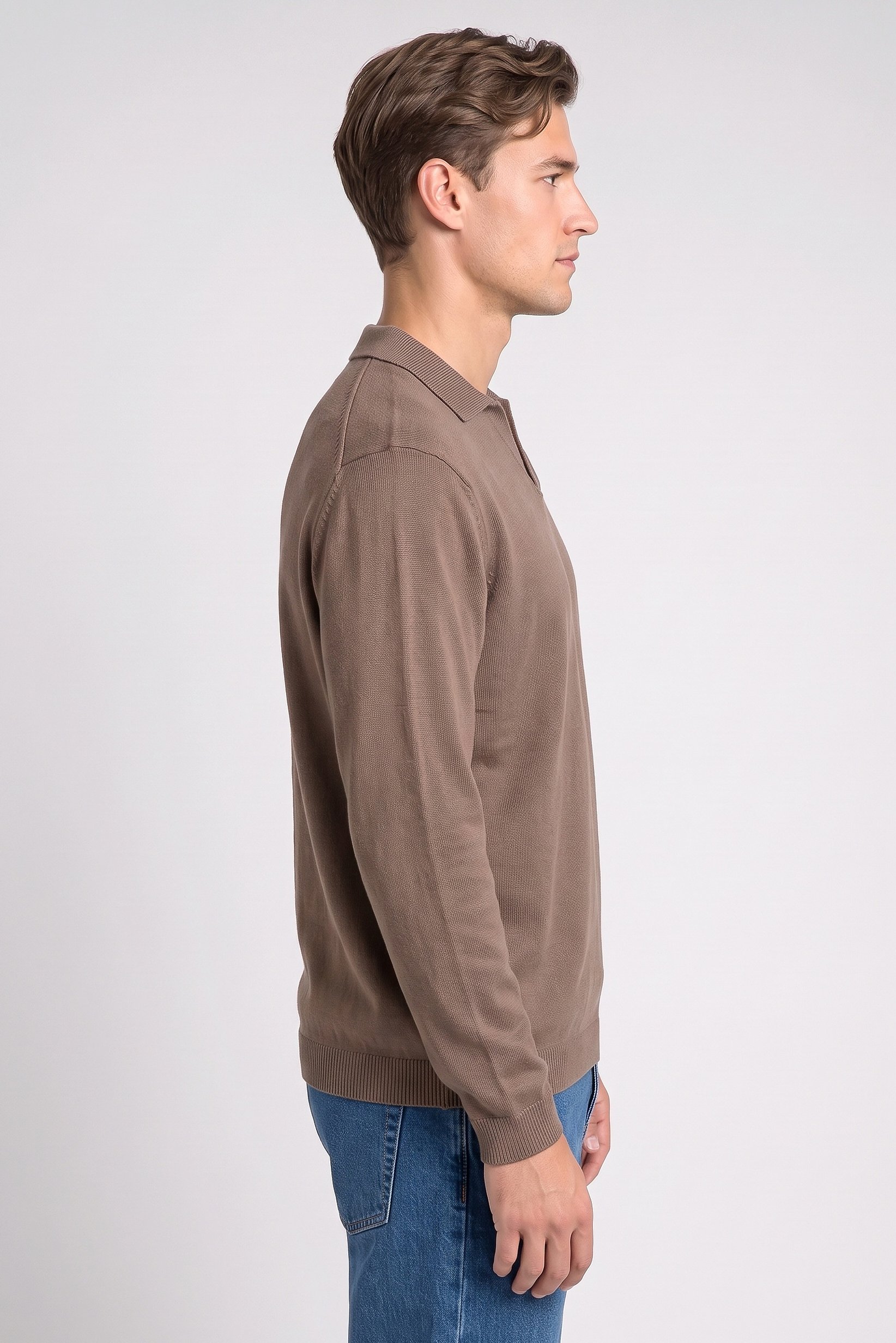 Men Spread Collar Long Sleeve Knitted Sweater, Brown