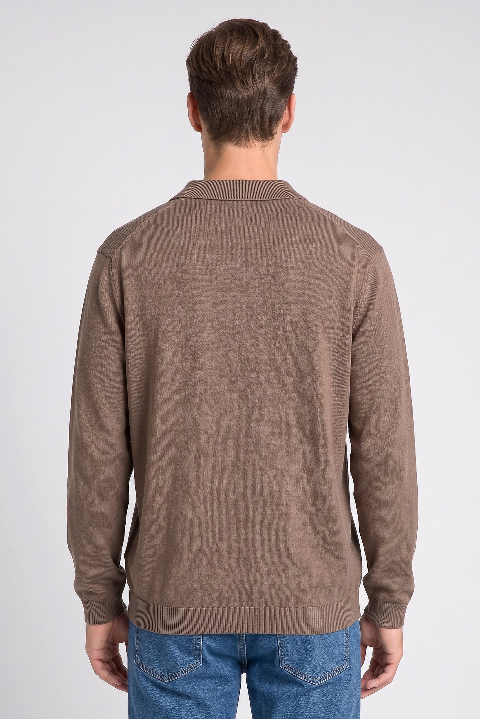 Men Spread Collar Long Sleeve Knitted Sweater, Brown