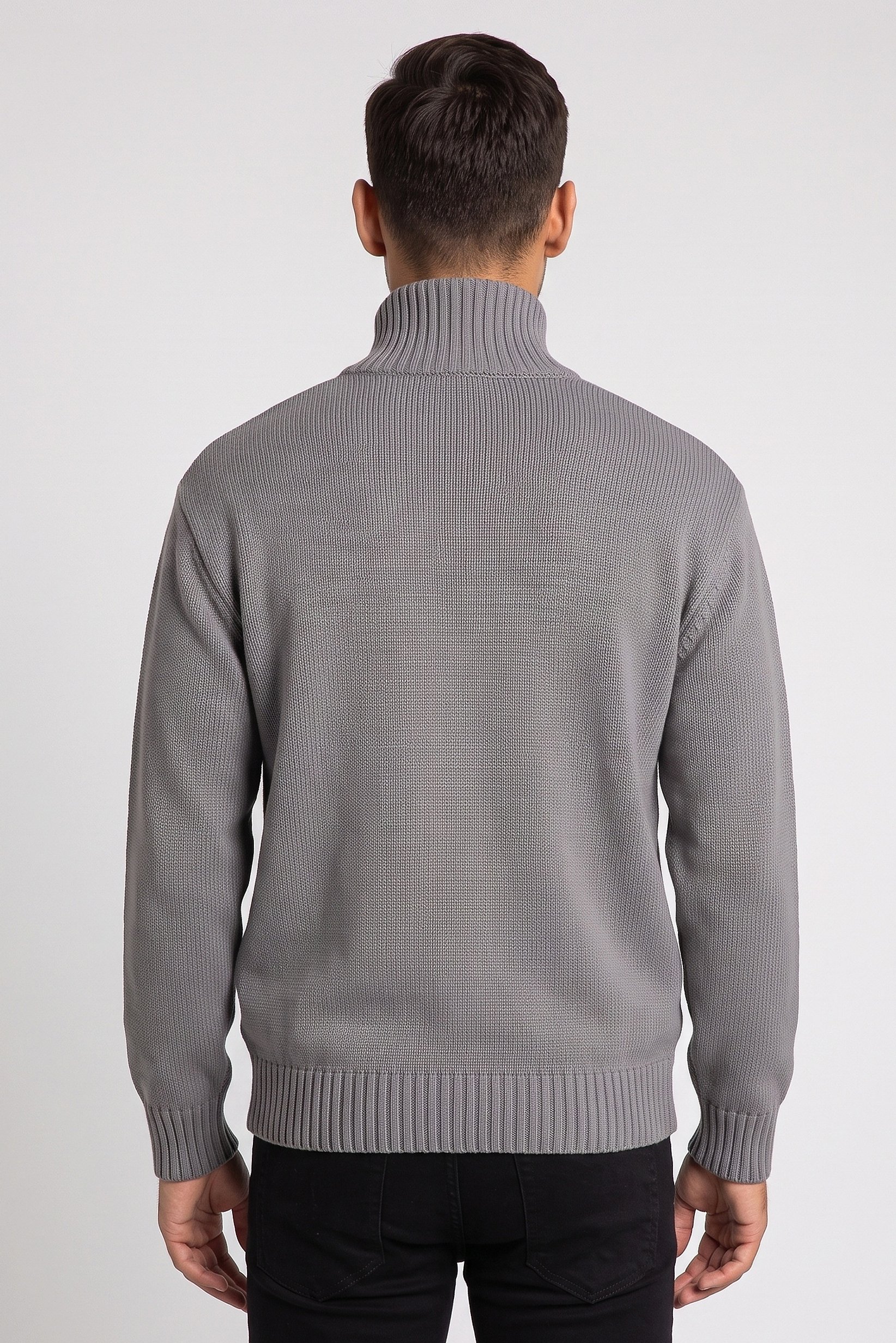 Men High Neck Knitted Cardigan, Grey