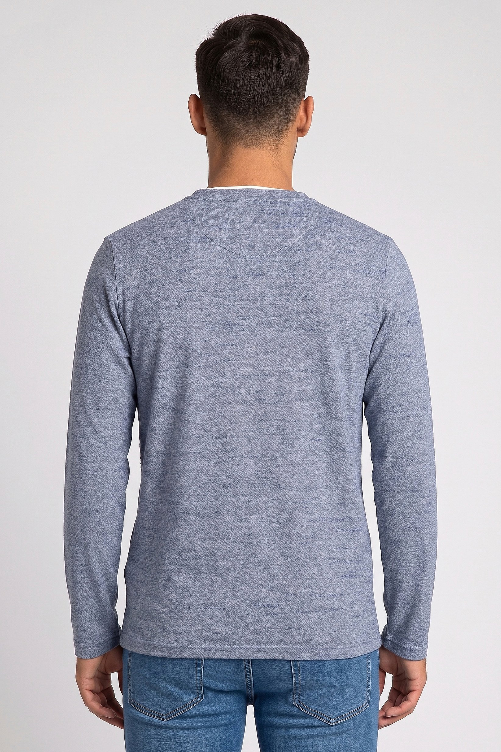 Men Crew Neck Long Sleeve Knitted T-Shirt, Blue