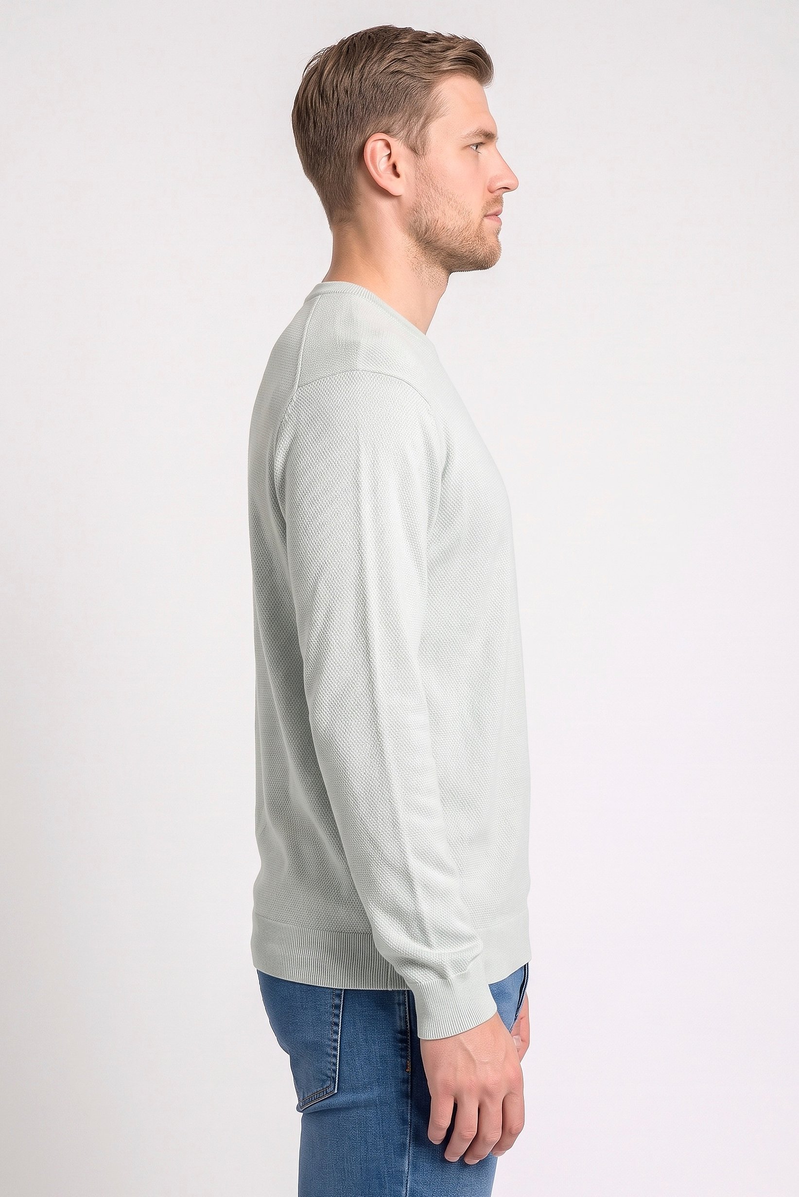 Men Crew Neck Long Sleeve Textured T-Shirt, Mint Green