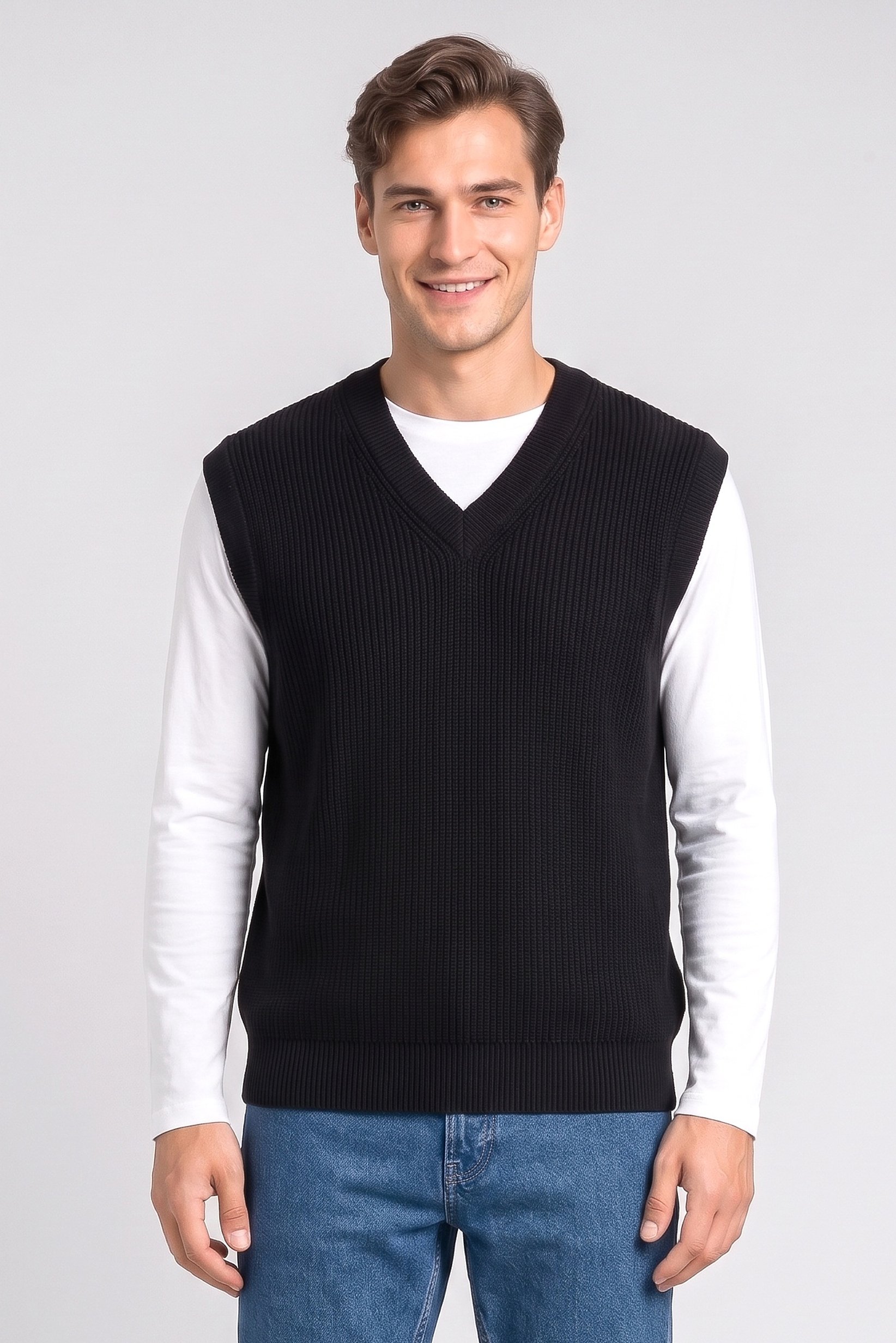 Men Crew Neck Knitted Sweater, Black