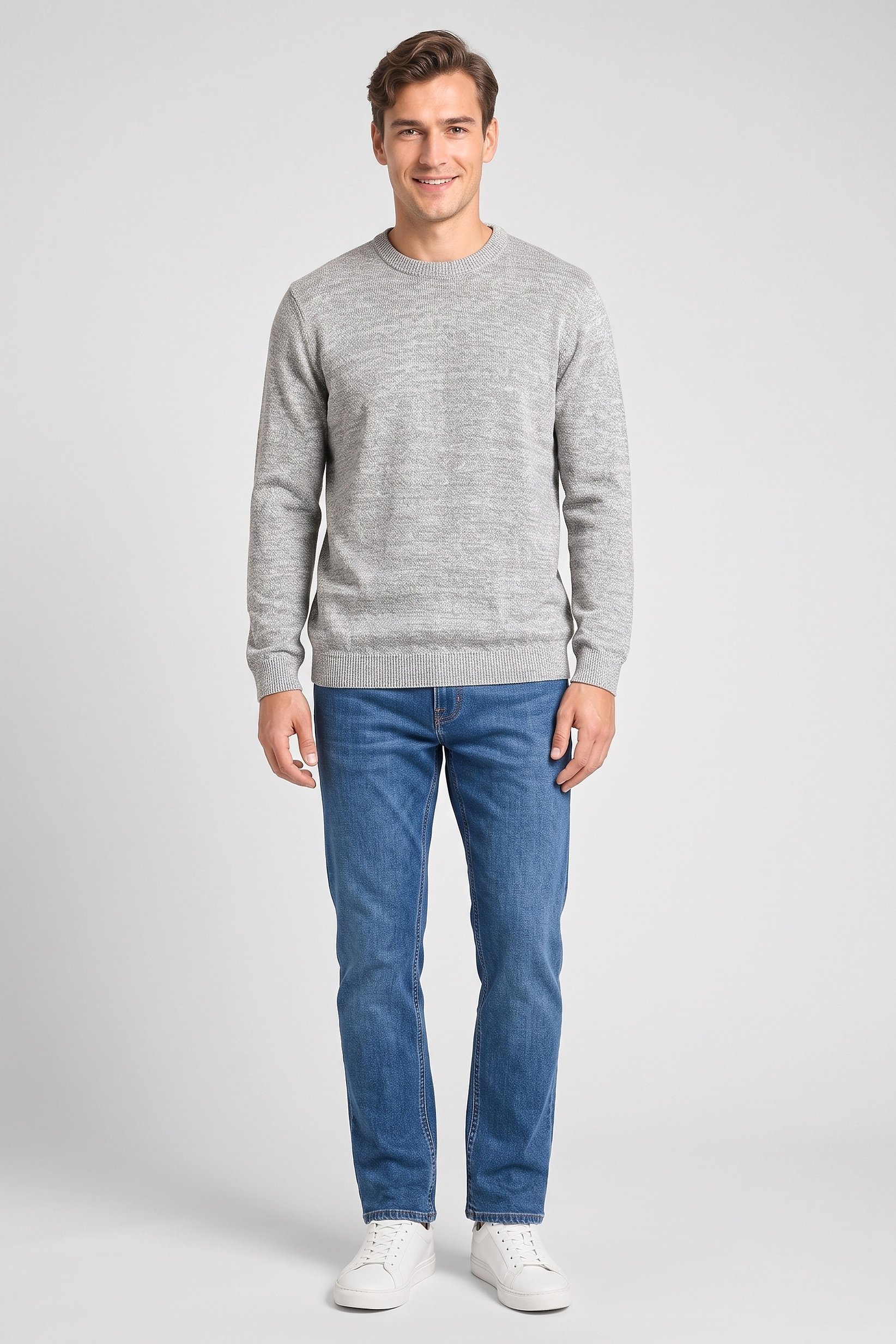 Men Crew Neck Long Sleeve Textured Sweater, Multicolor