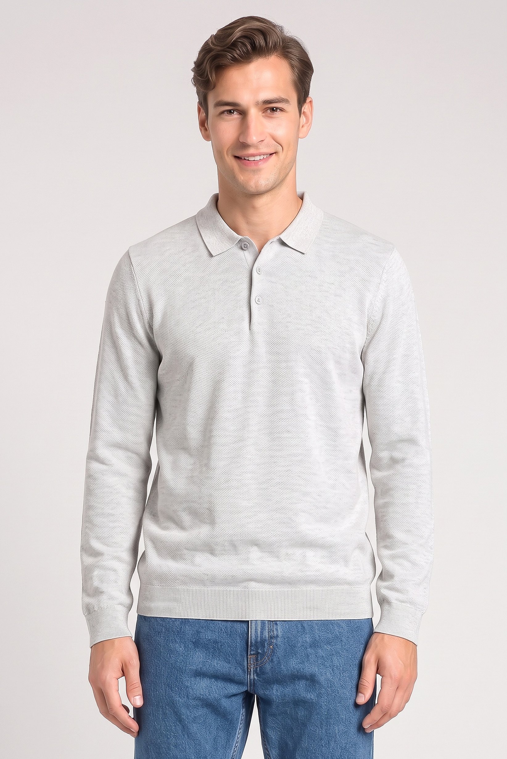 Men Spread Collar Knitted Sweater, Grey