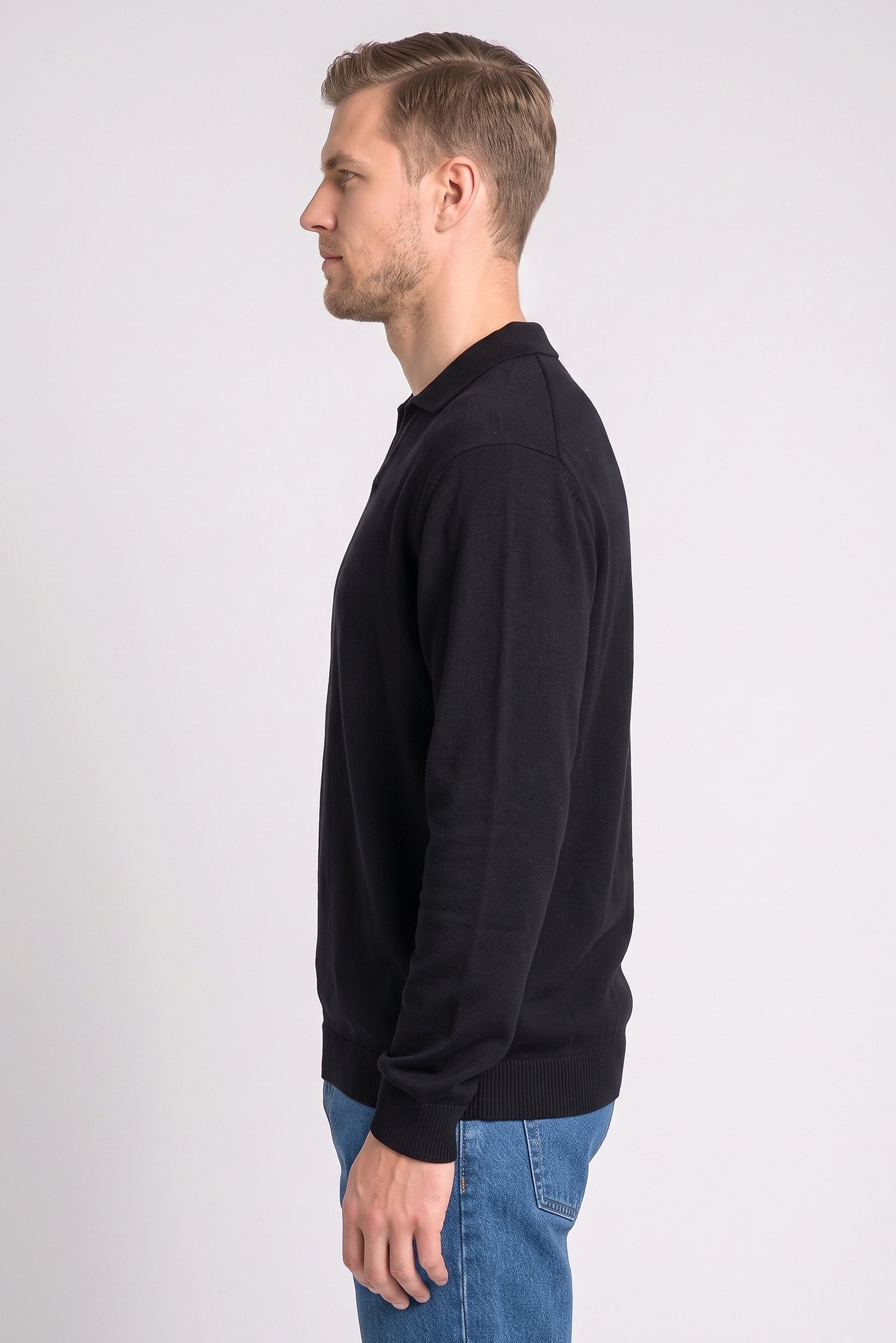 Men Spread Collar Knitted Sweater, Black