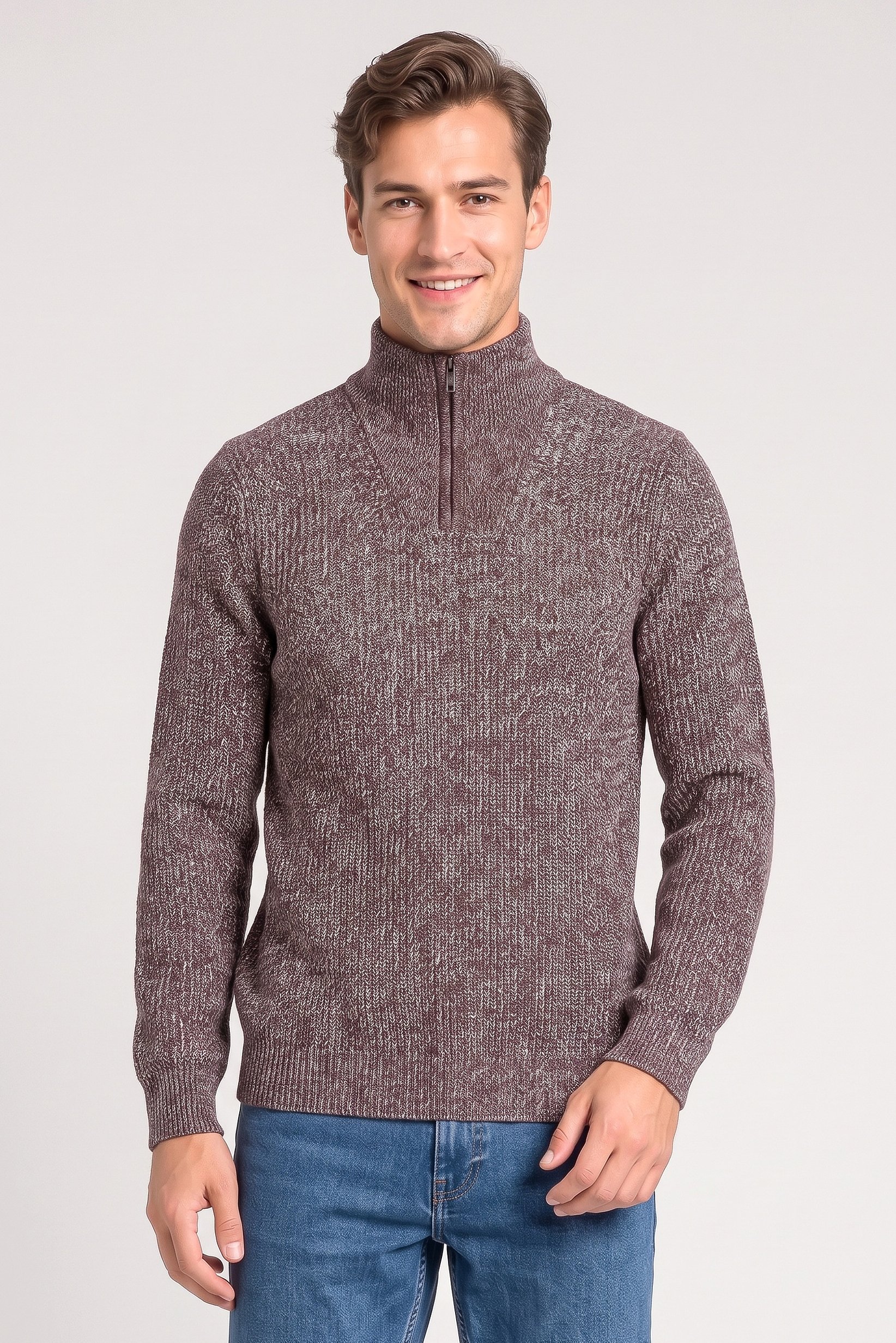 Men Mock Neck Knitted Sweater, Multicolor