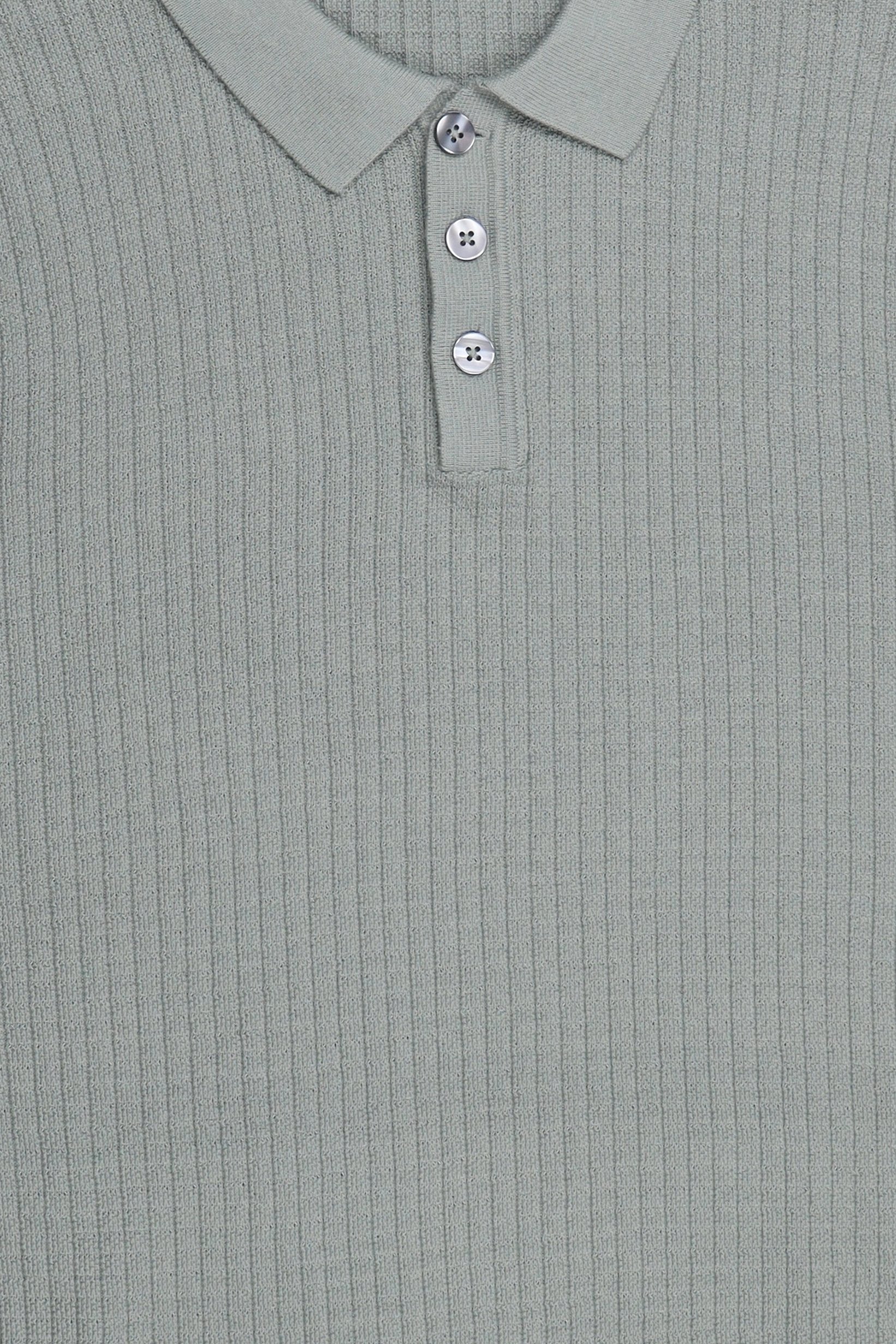 Men Regular Fit Textured Long Sleeve Polo Shirt, Sage Green