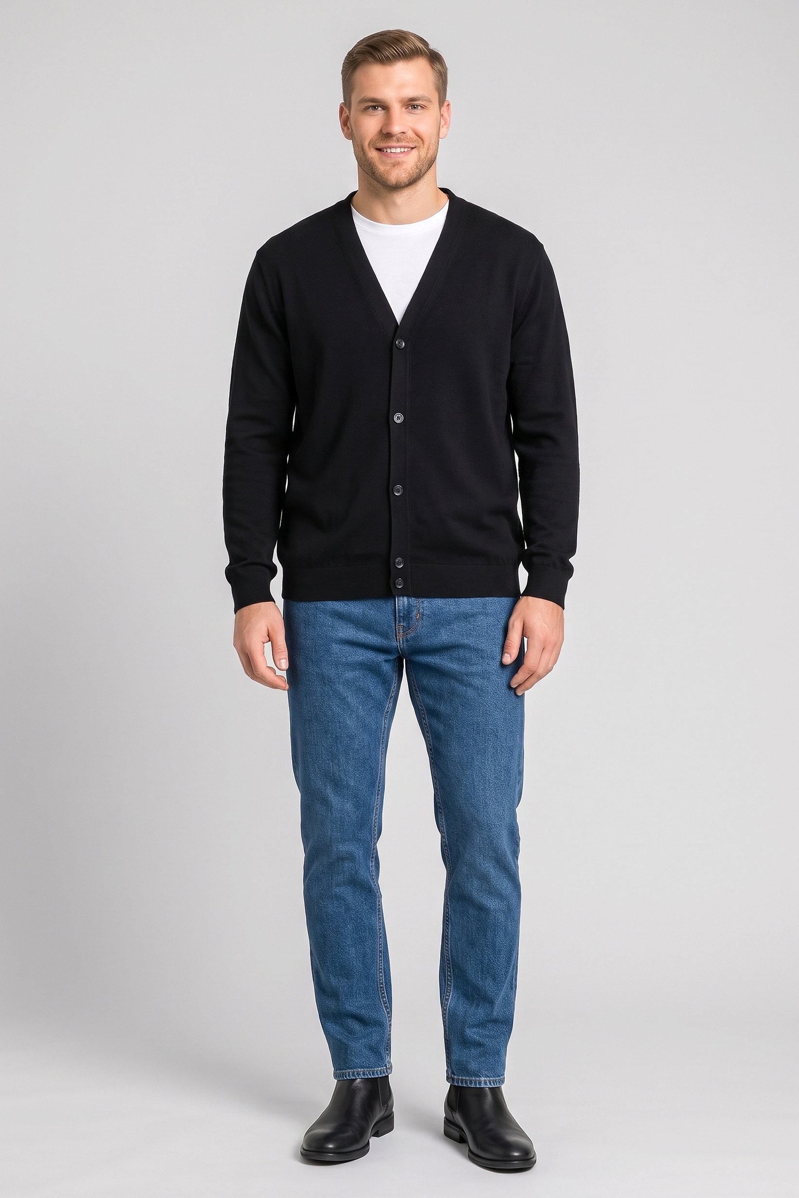 Men V Neck Long Sleeve Knitted Cardigans, Black