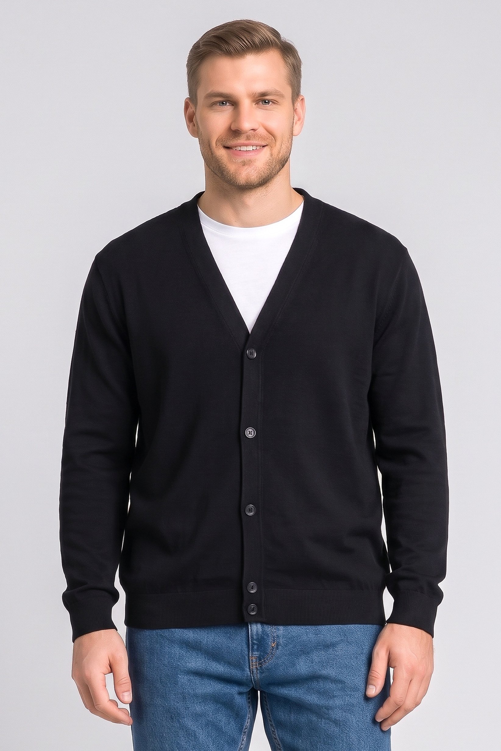 Men V Neck Long Sleeve Knitted Cardigans, Black