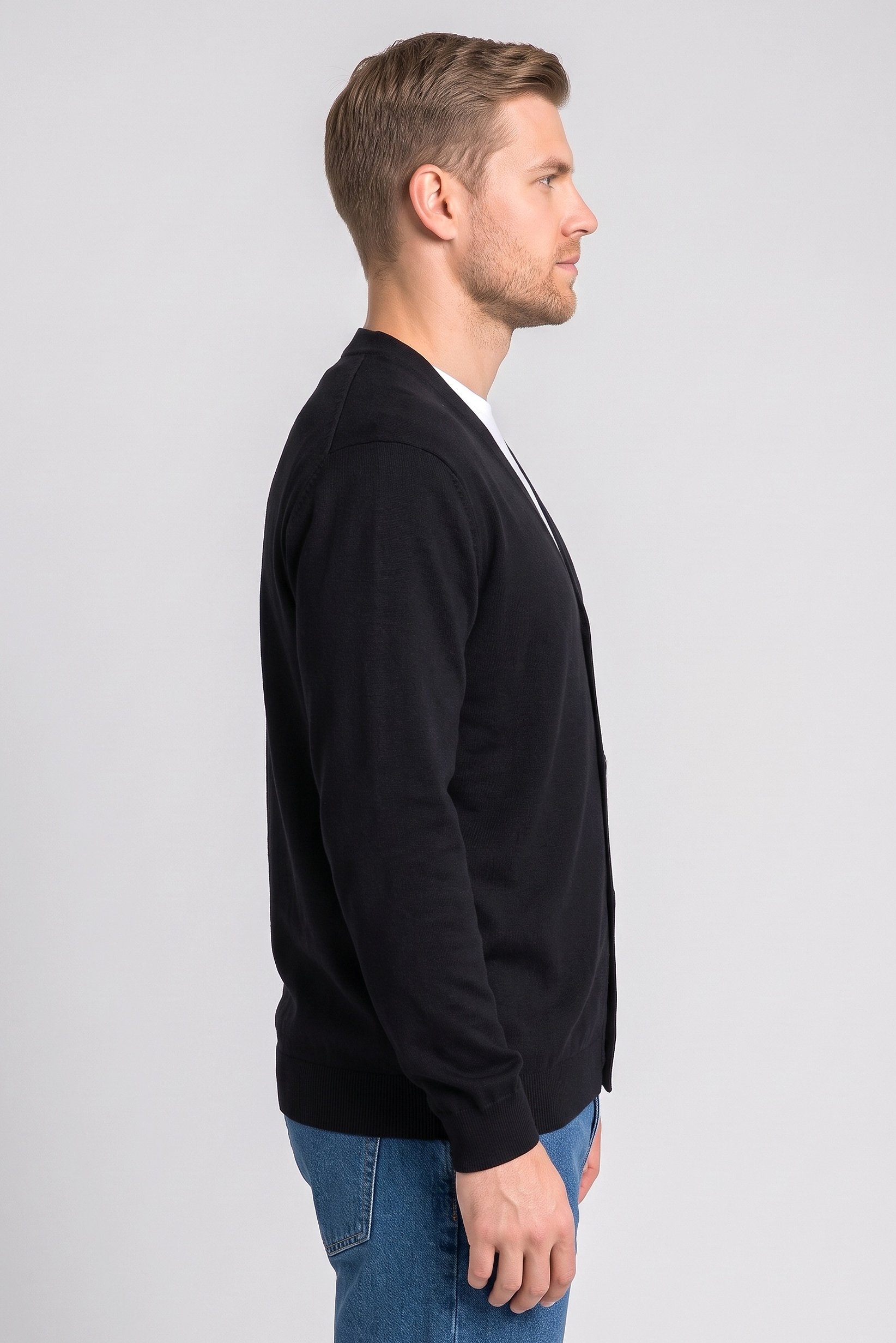 Men V Neck Long Sleeve Knitted Cardigans, Black