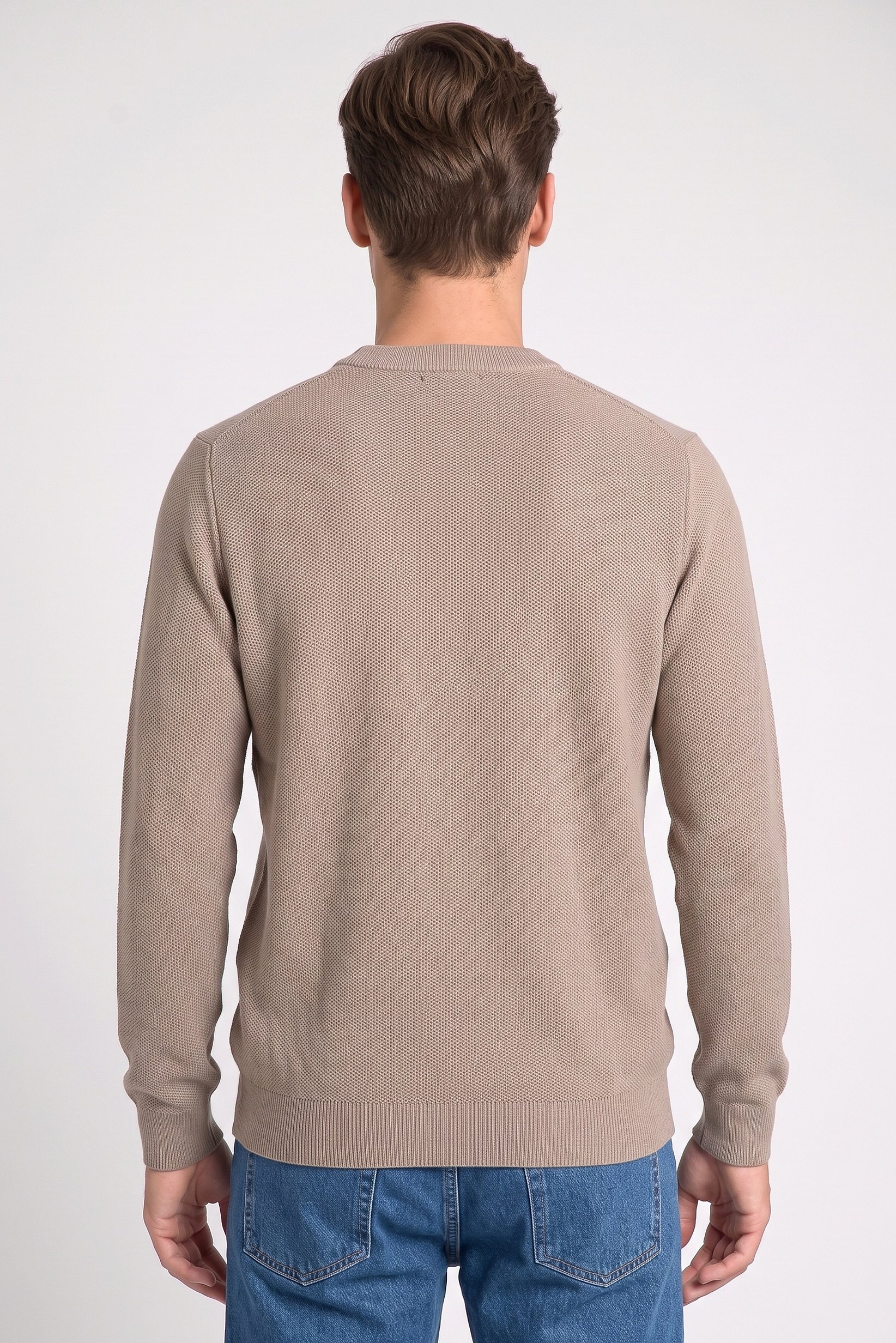 Men Crew Neck Knitted Sweater, Light Brown