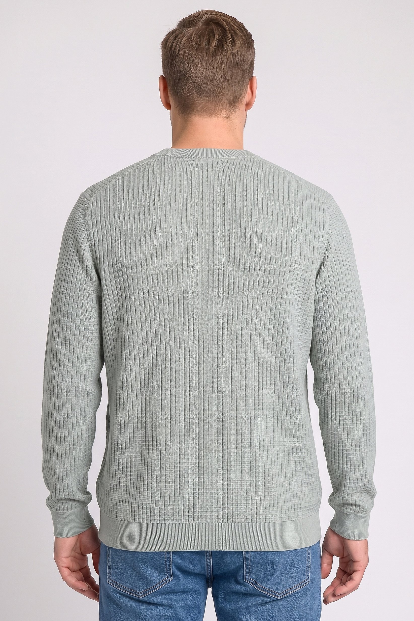 Men Crew Neck Long Sleeve Textured Sweater, Sage Green