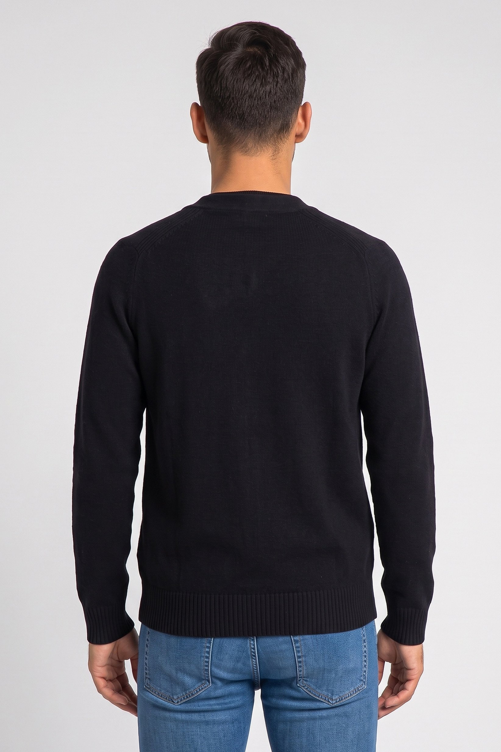 Men V-Neck Knitted Cardigan, Black