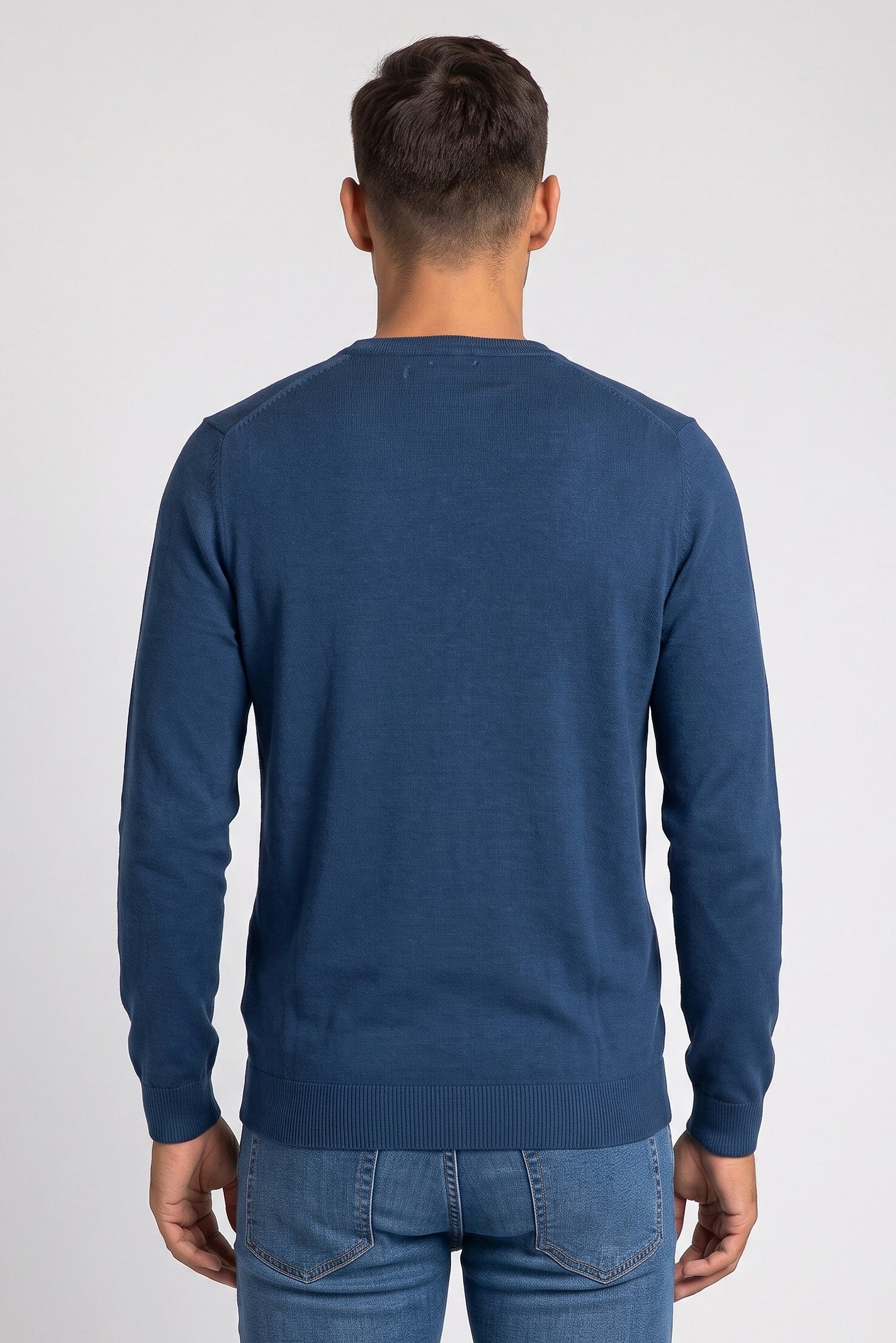 Men V Neck Knitted Sweater, Teal Blue