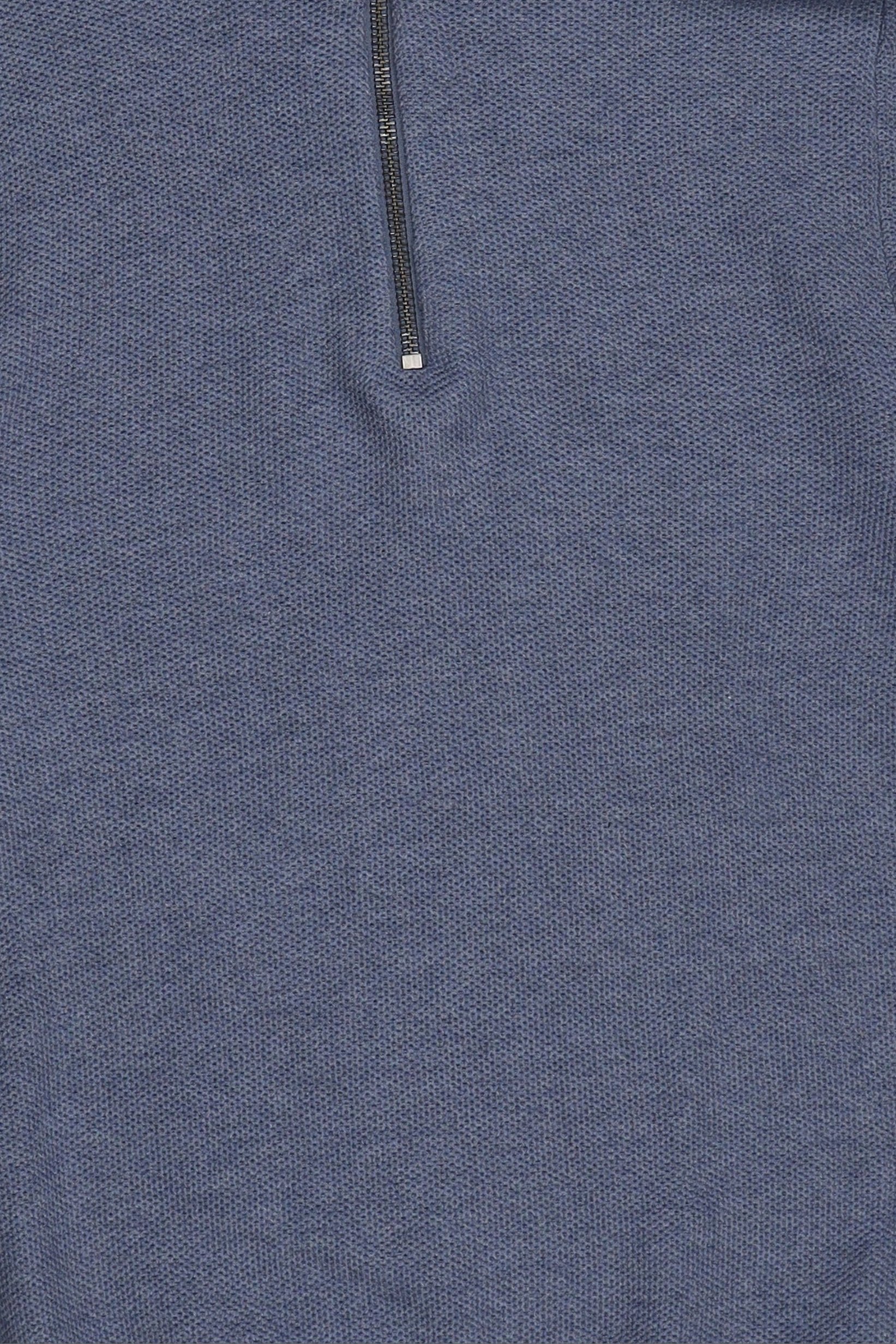 Men High Neck Textured Print Sweater, Blue