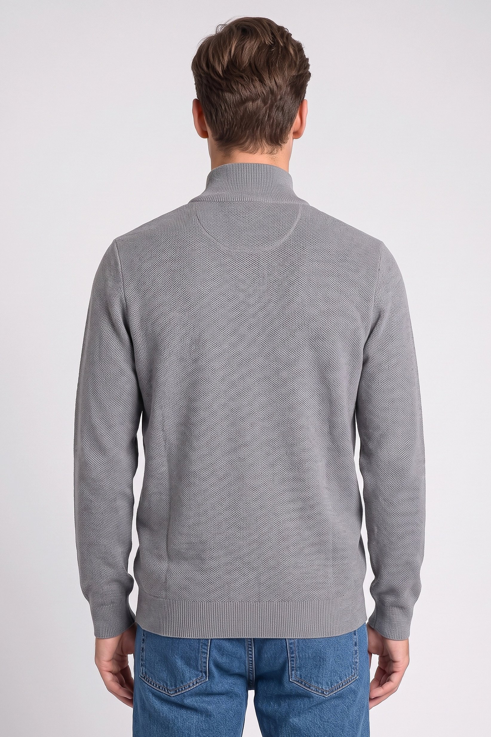 Men Mock Neck Knitted Full Zip Sweater, Grey
