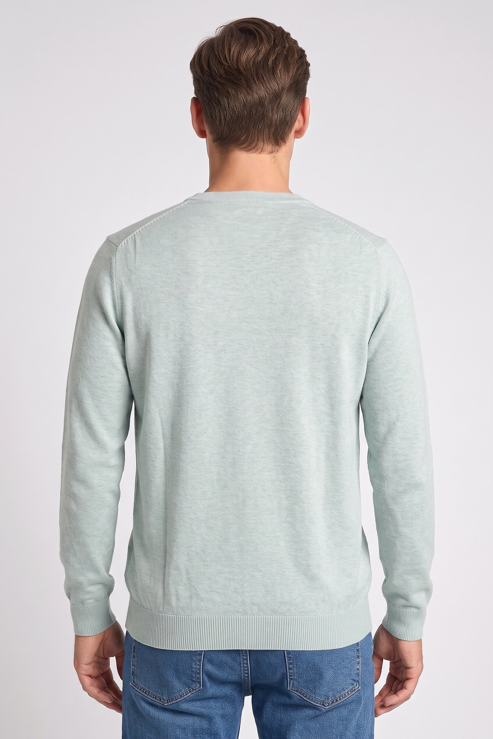 Men V Neck Knitted Sweater, Mint Green