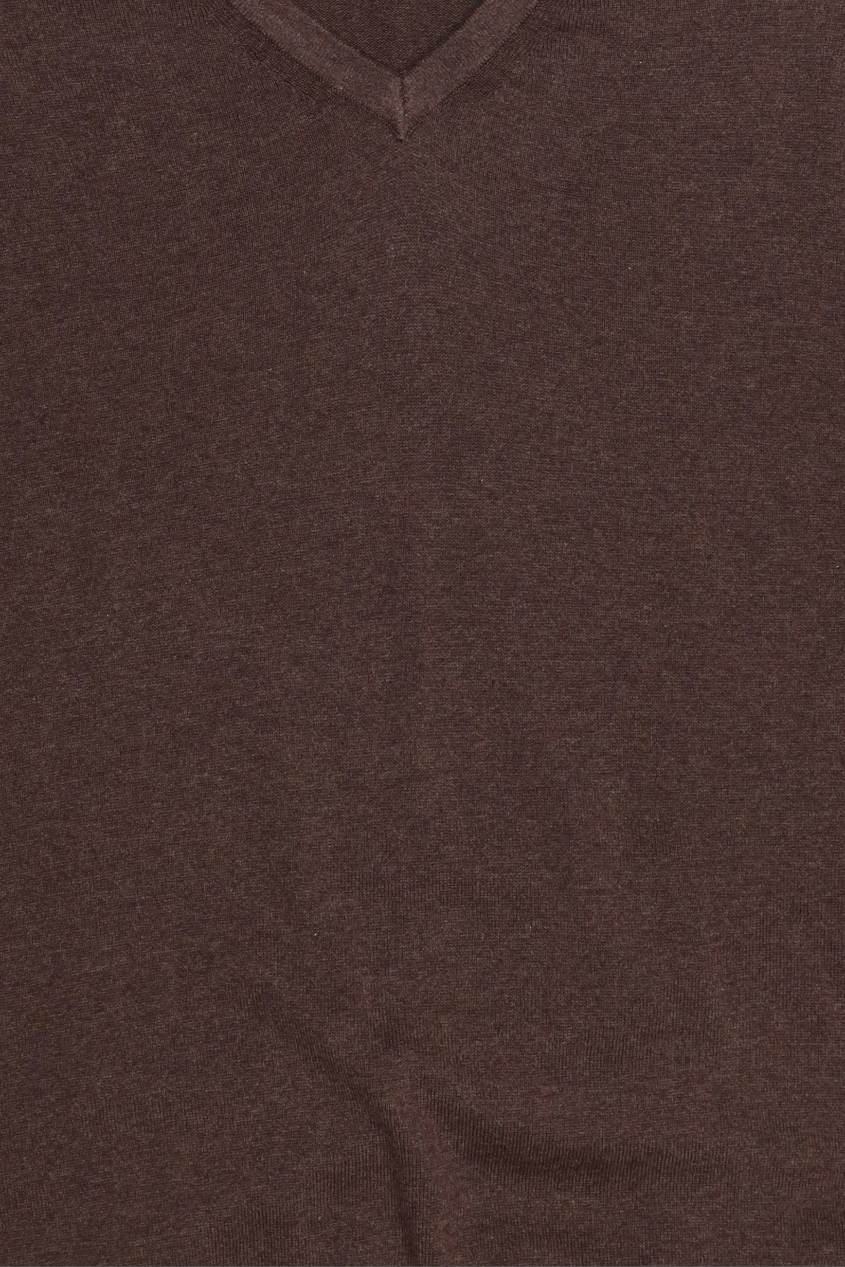 Men V Neck Heather Long Sleeve Sweater, Dark Brown