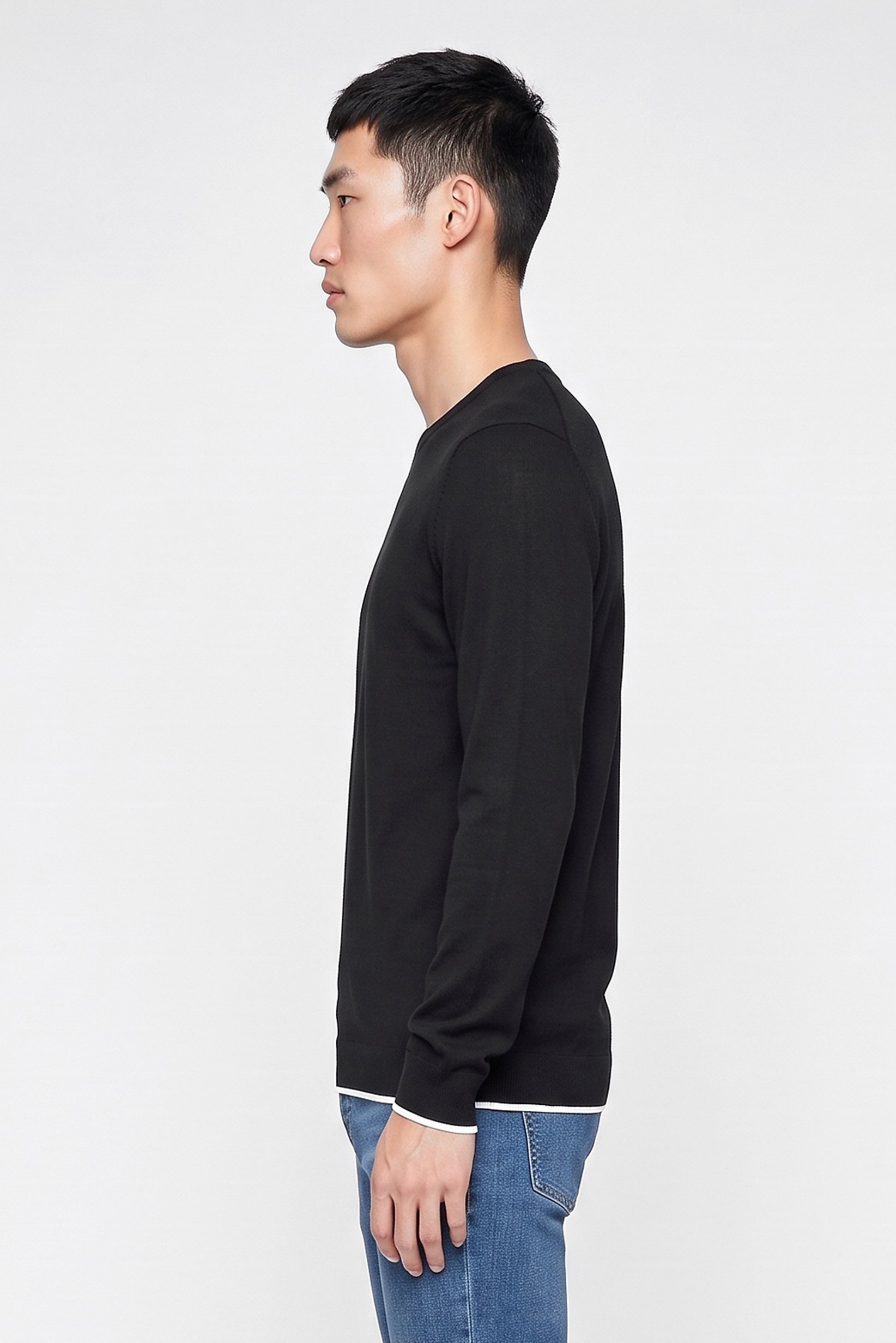 Men Crew Neck Knitted Long Sleeve Sweater, Black
