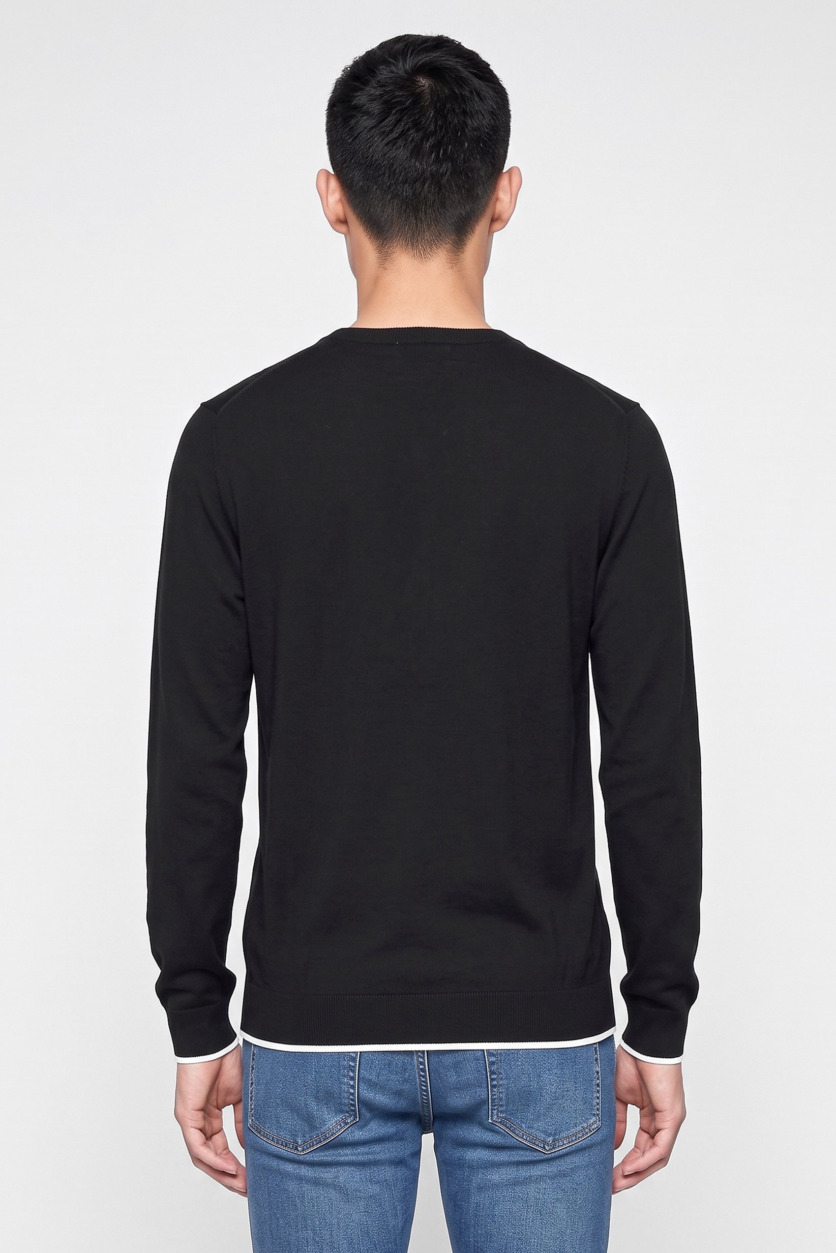 Men Crew Neck Knitted Long Sleeve Sweater, Black