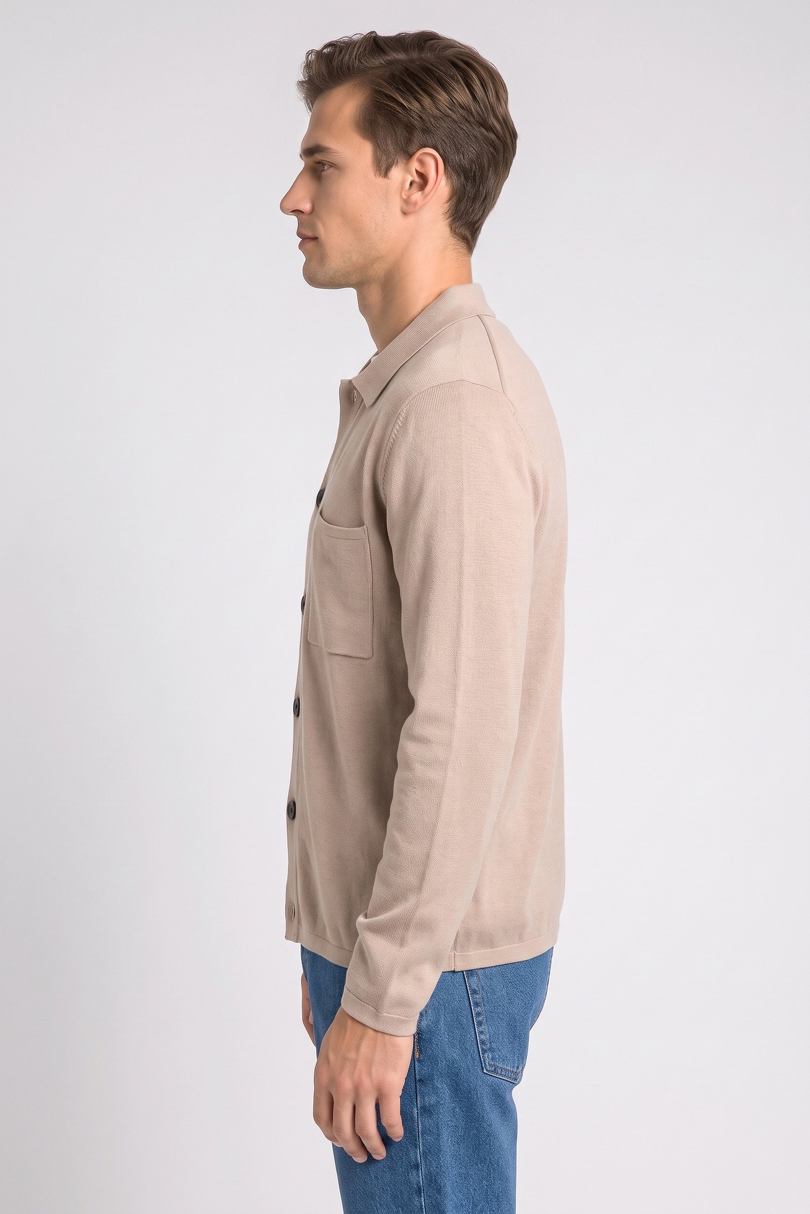 Men Spread Collar Knitted Cardigan, Beige