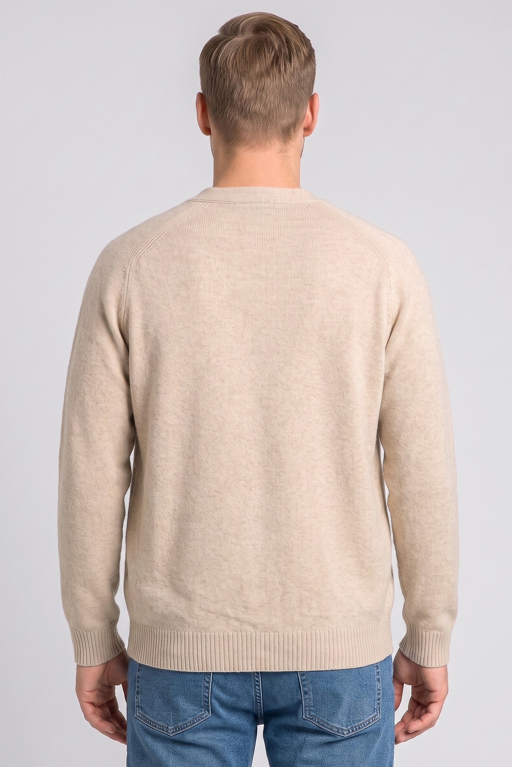 Men V-Neck Knitted Cardigan, Beige