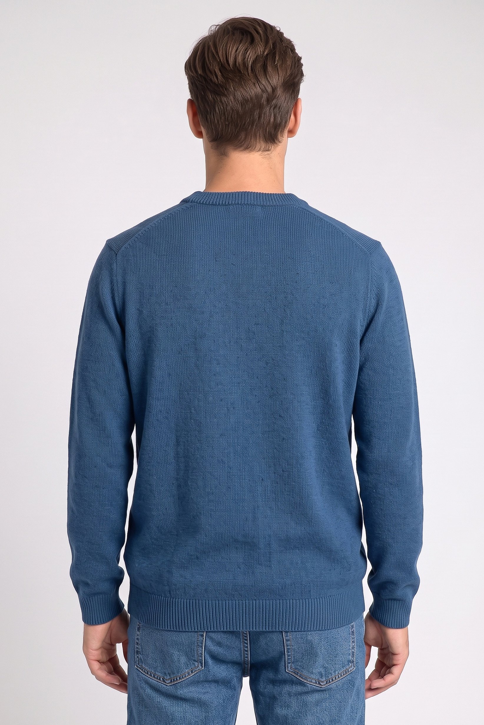 Men Crew Neck Long Sleeve Sweater, Teal Blue