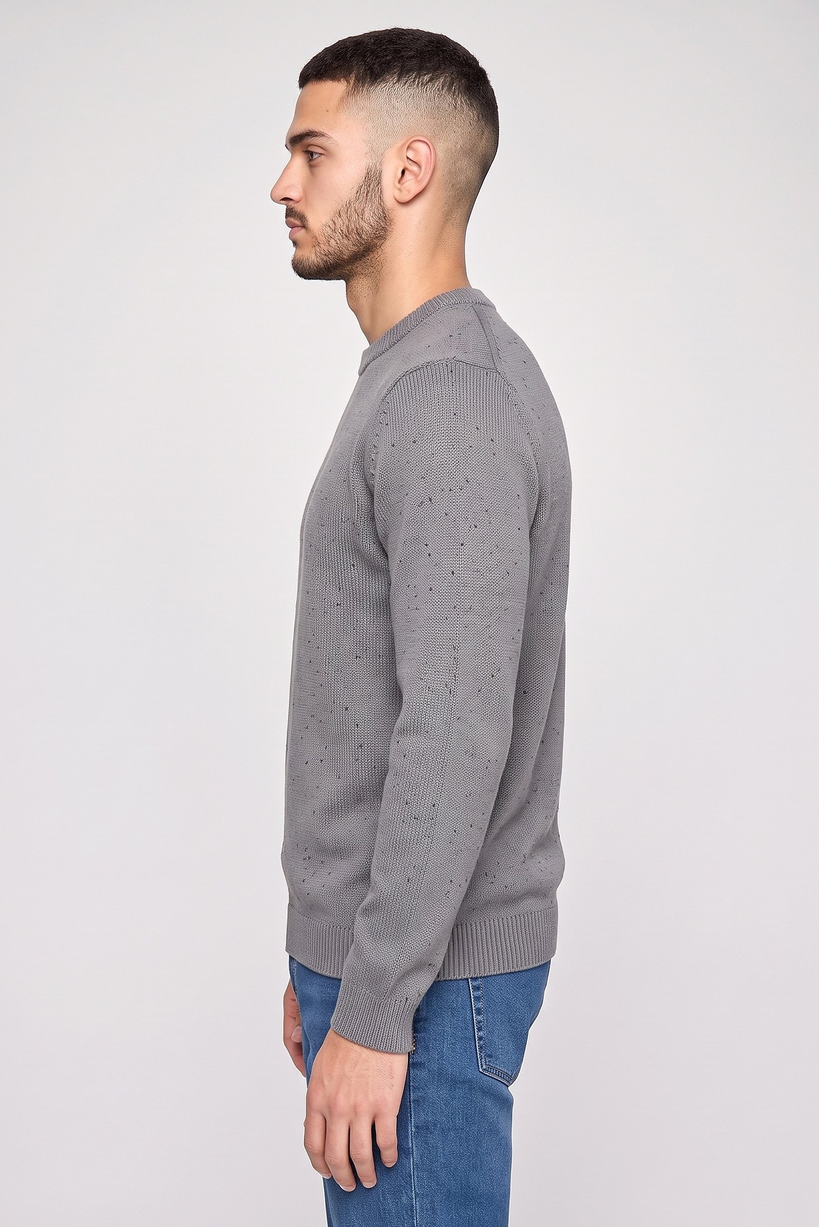 Men Crew Neck Knitted Sweater, Grey