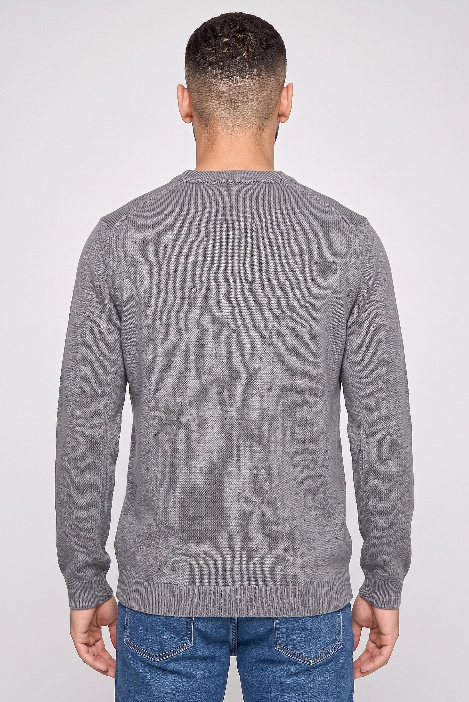 Men Crew Neck Knitted Sweater, Grey