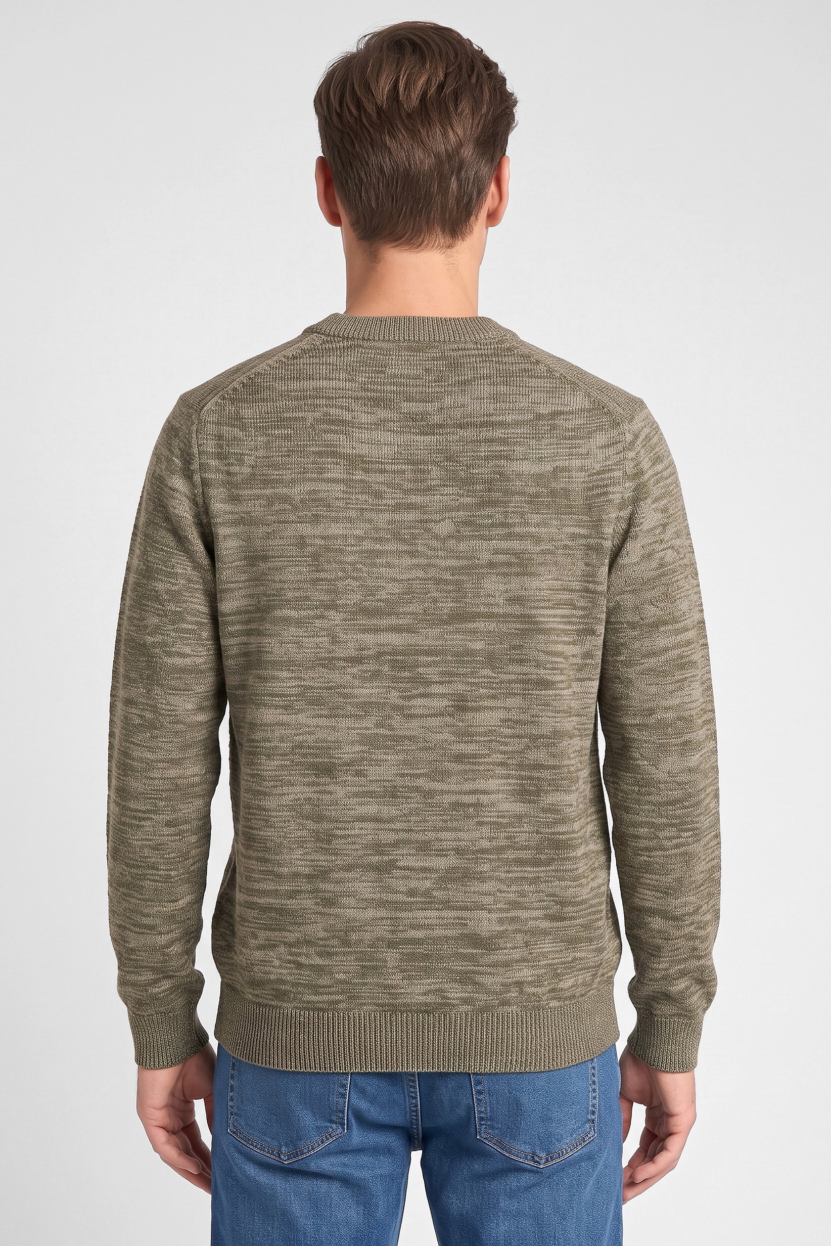 Men Crew Neck Knitted Sweater, Olive
