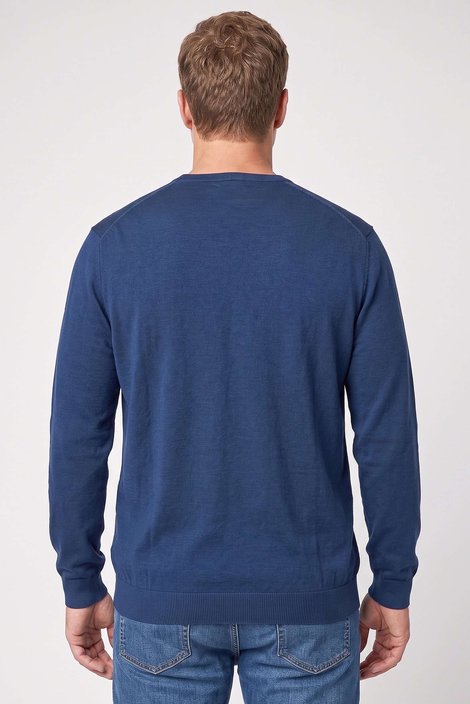 Men Crew Neck Knitted Long Sleeve Sweater, Teal Blue
