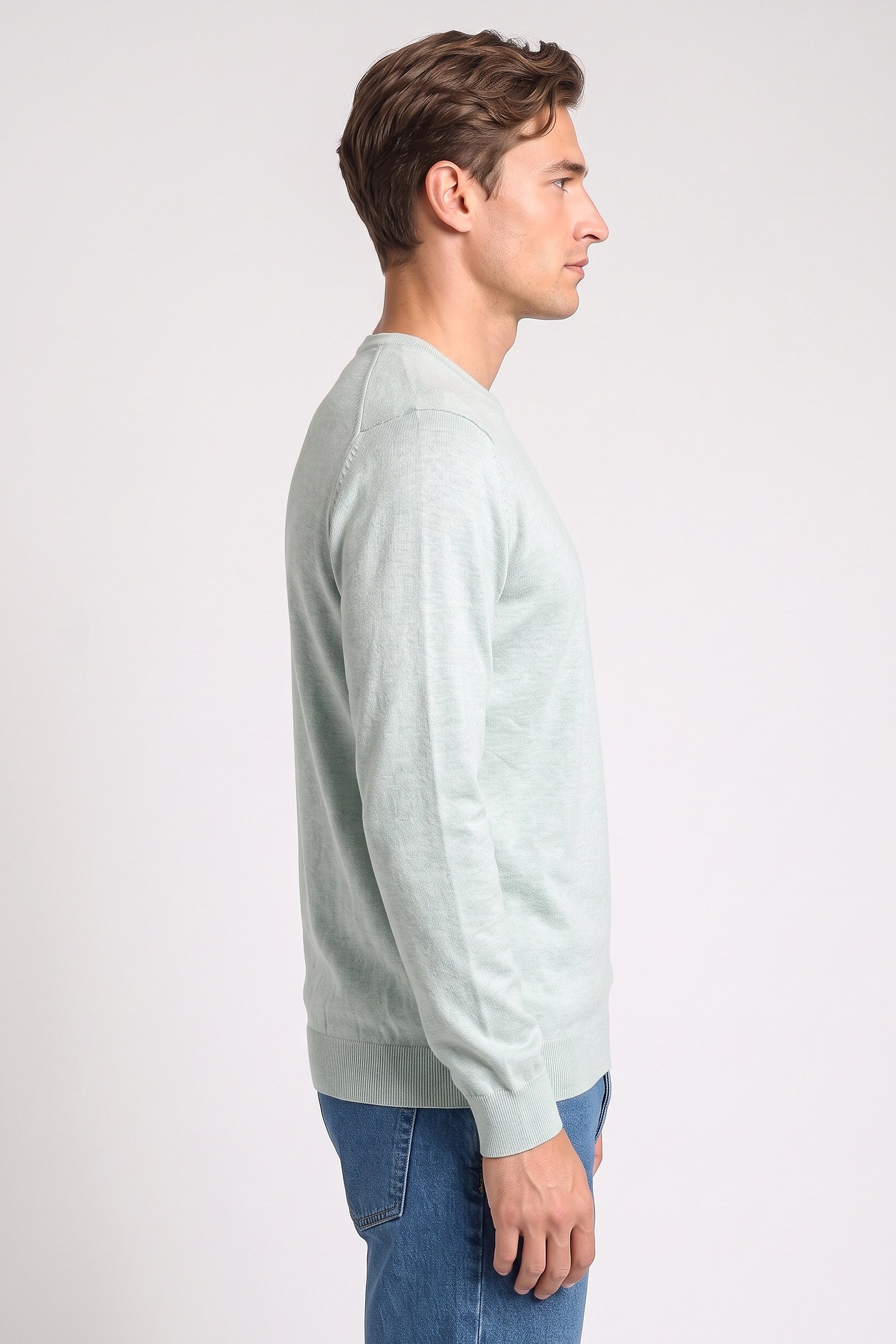 Men Round Neck Textured Sweater, Light Green