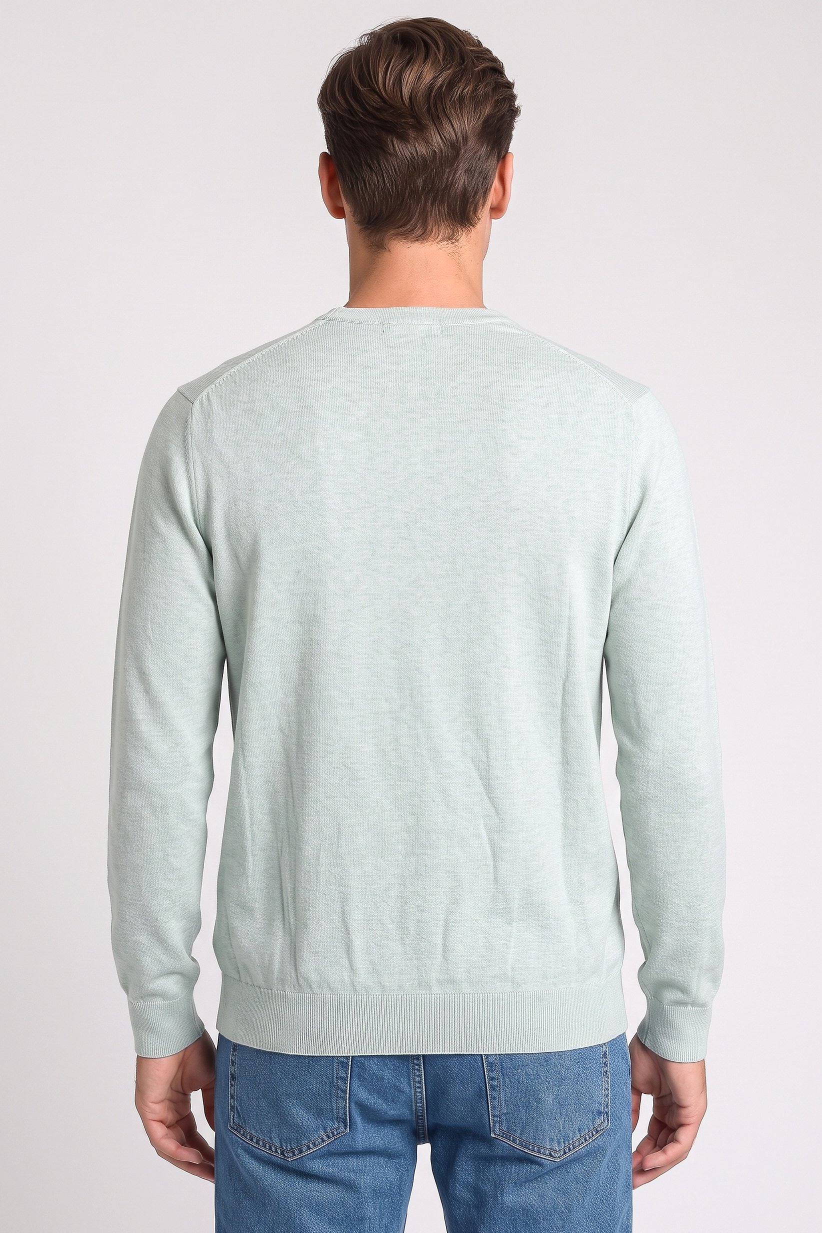 Men Round Neck Textured Sweater, Light Green