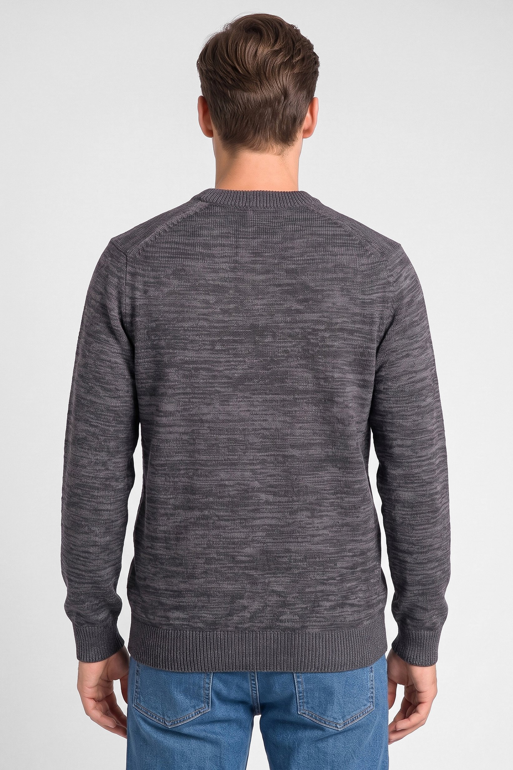 Men Crew Neck Knitted Sweater, Dark Grey